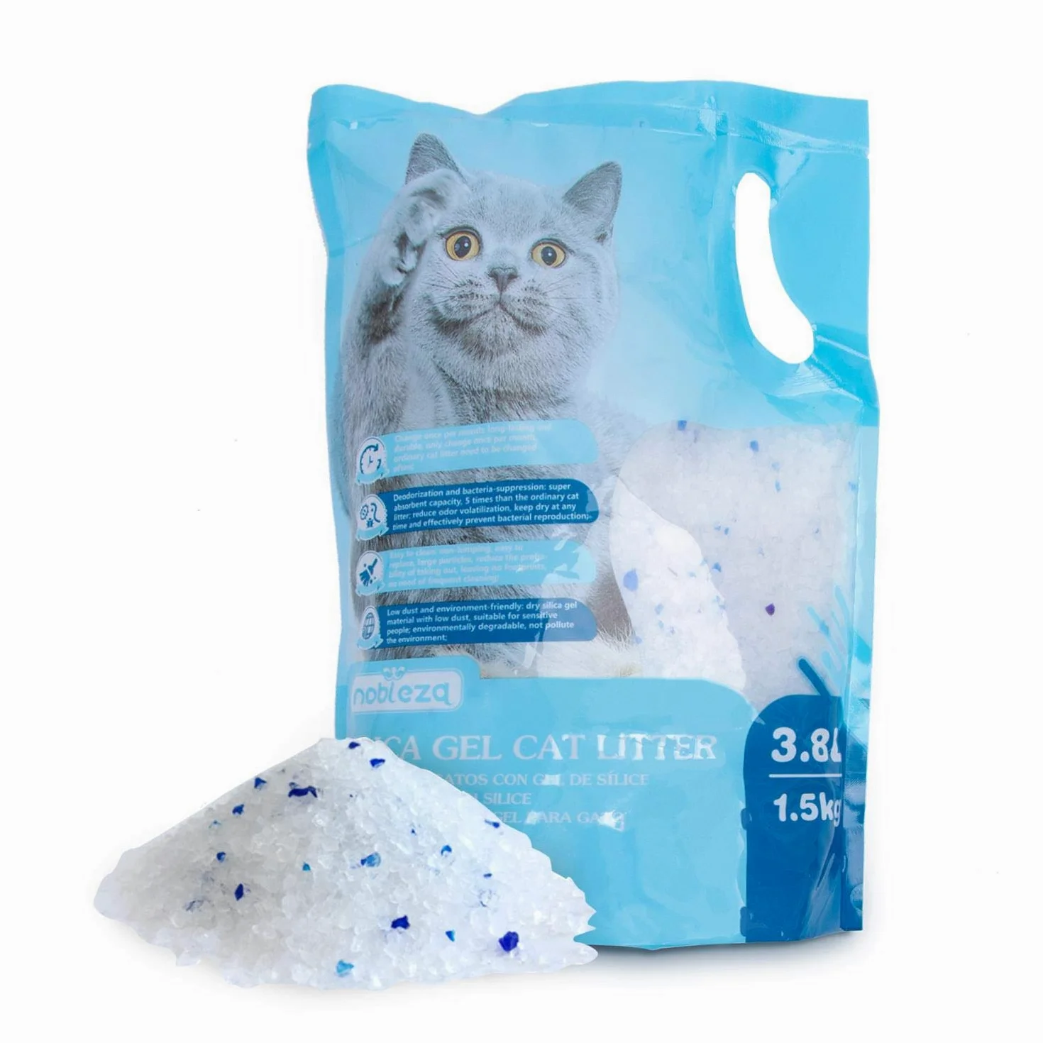 Nobleza - 30.4L Arena para Gatos de sílice Camada para Gatitos de Gel de Diamante Absorbente, Cómodo Biodegradable