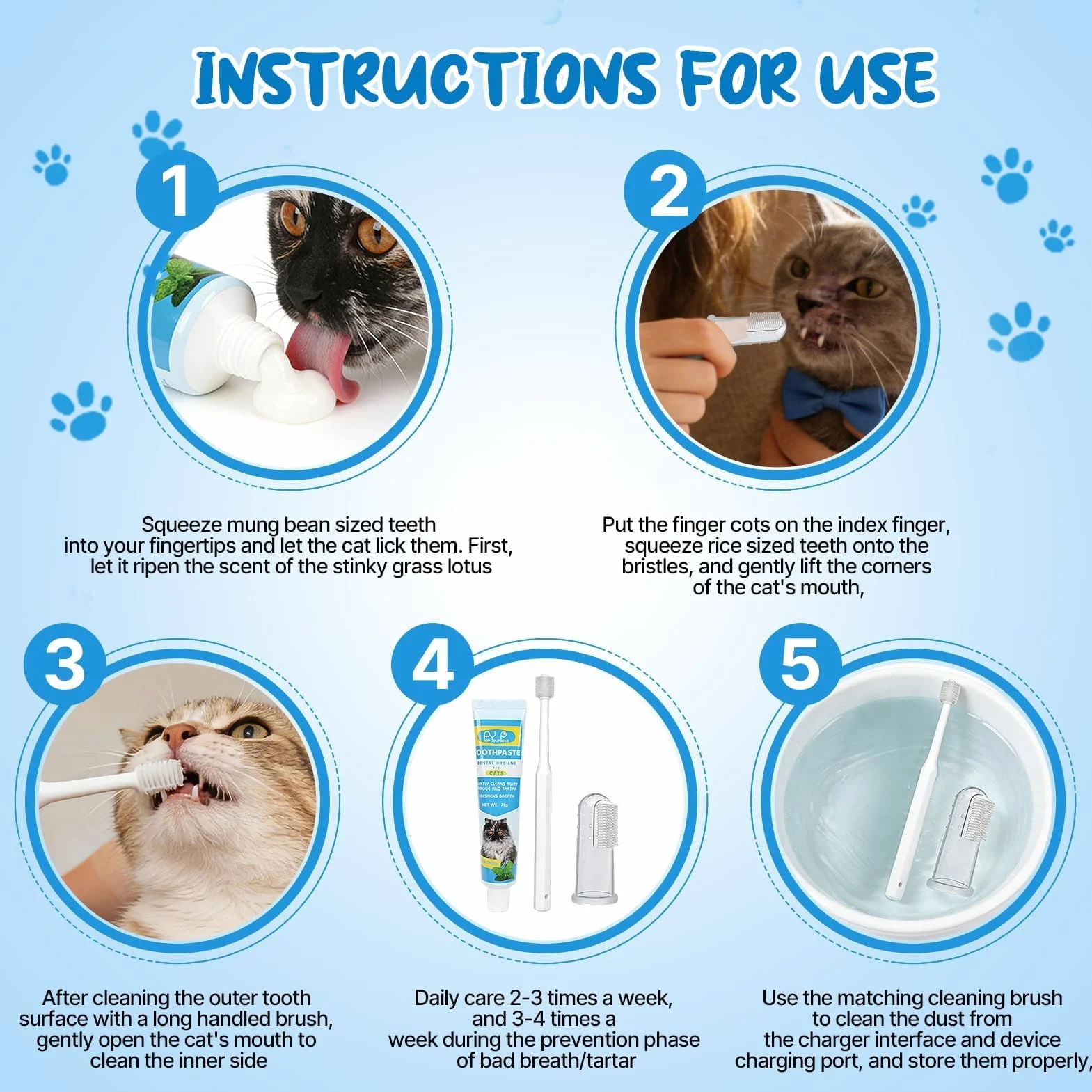 Pasta de dientes para gatos con cepillo de dientes y cepillo de dientes para perros y gatos, elimina la placa y el sarro, aliento fresco y bueno para los dientes