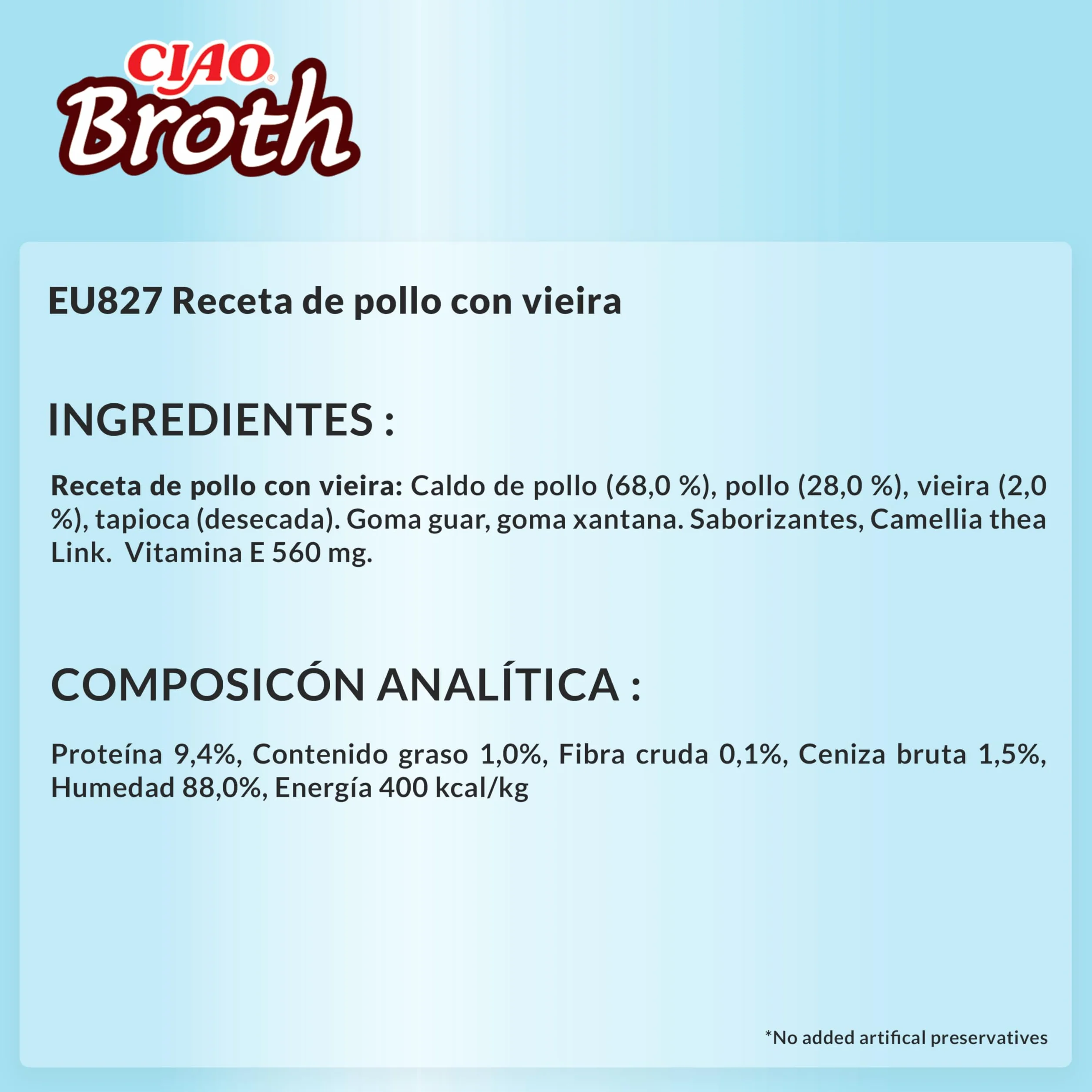 INABA Ciao Broth Gatos - Caldo Receta Pollo y Vieira - Premios Saludables con Proteínas Animales - Snacks Sin Cereales, Sin Conservantes, Sin Colorantes - Sólo 16Cal - 40g