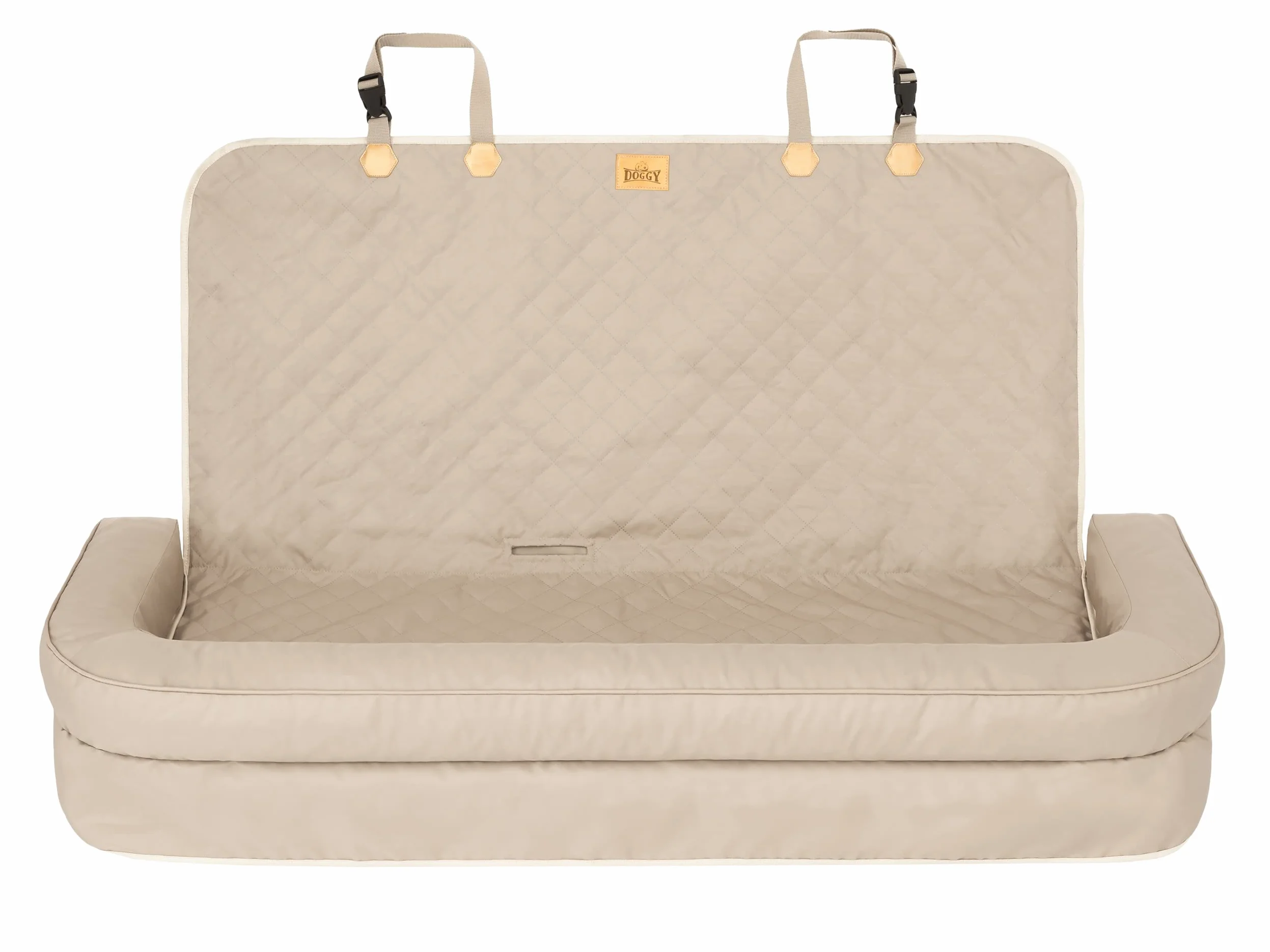 Asiento de coche para perros, cama para perros, transportín para asiento trasero, cesta para perros, cama para gatos y perros pequeños, 135 x 45 cm, negro, beis Oxford