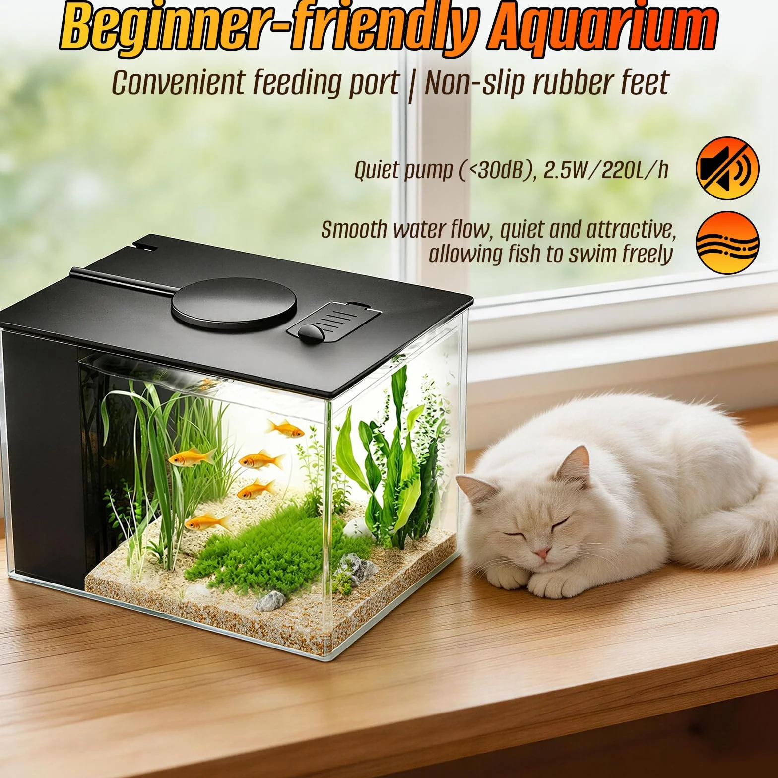 Mini acuario acrílico de 3,7 l con bomba de filtro, iluminación LED, pequeño acuario Betta, juego completo para peces pequeños, gambas y plantas (negro)