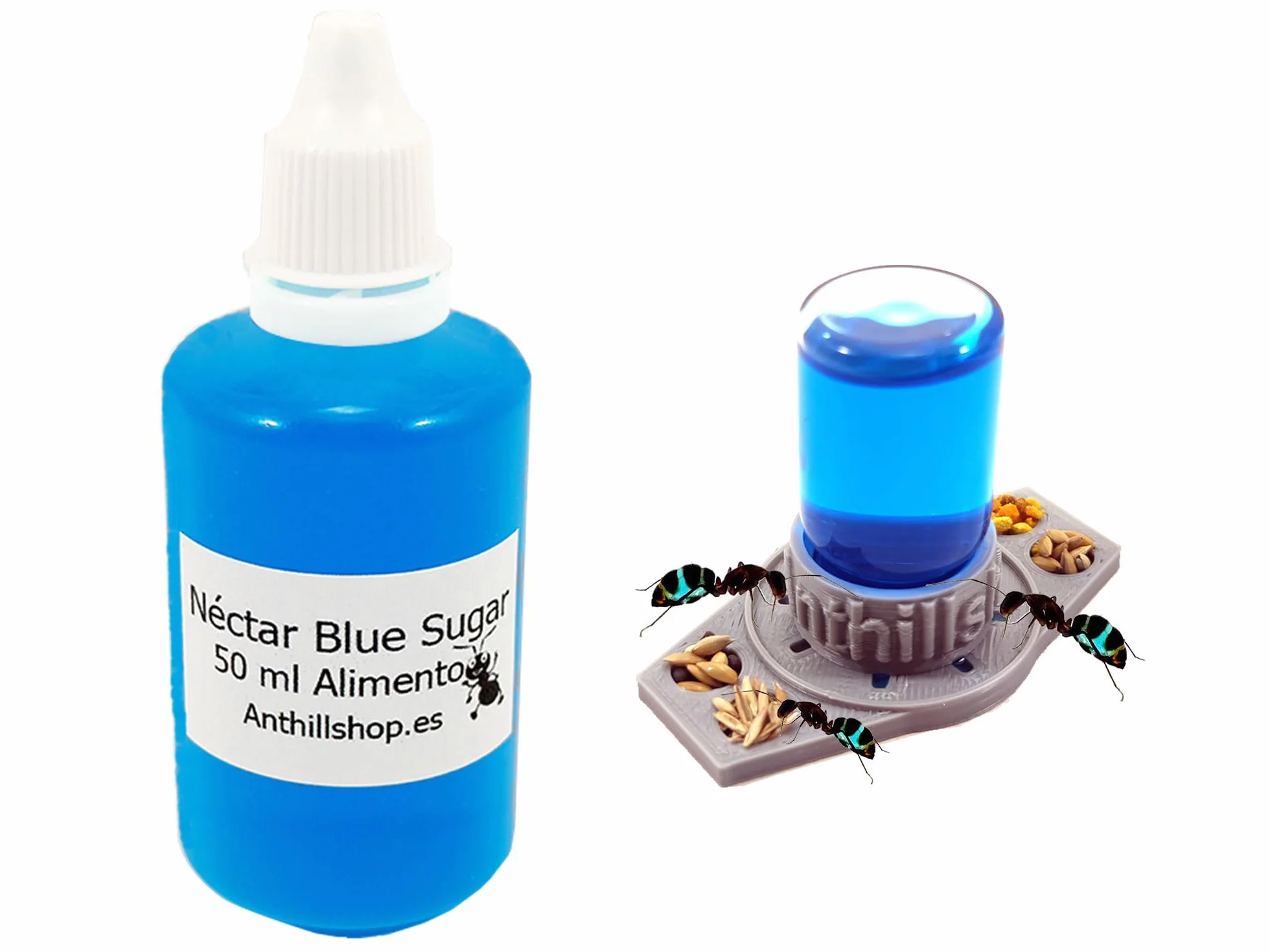 Alimento para Hormigas┃Néctar Blue Sugar 50ml más un Bebedero 3D con 4 Gotas┃Irresistible │No Puede faltar en Tus hormigueros - Alimento Esencial para Tus Hormigas