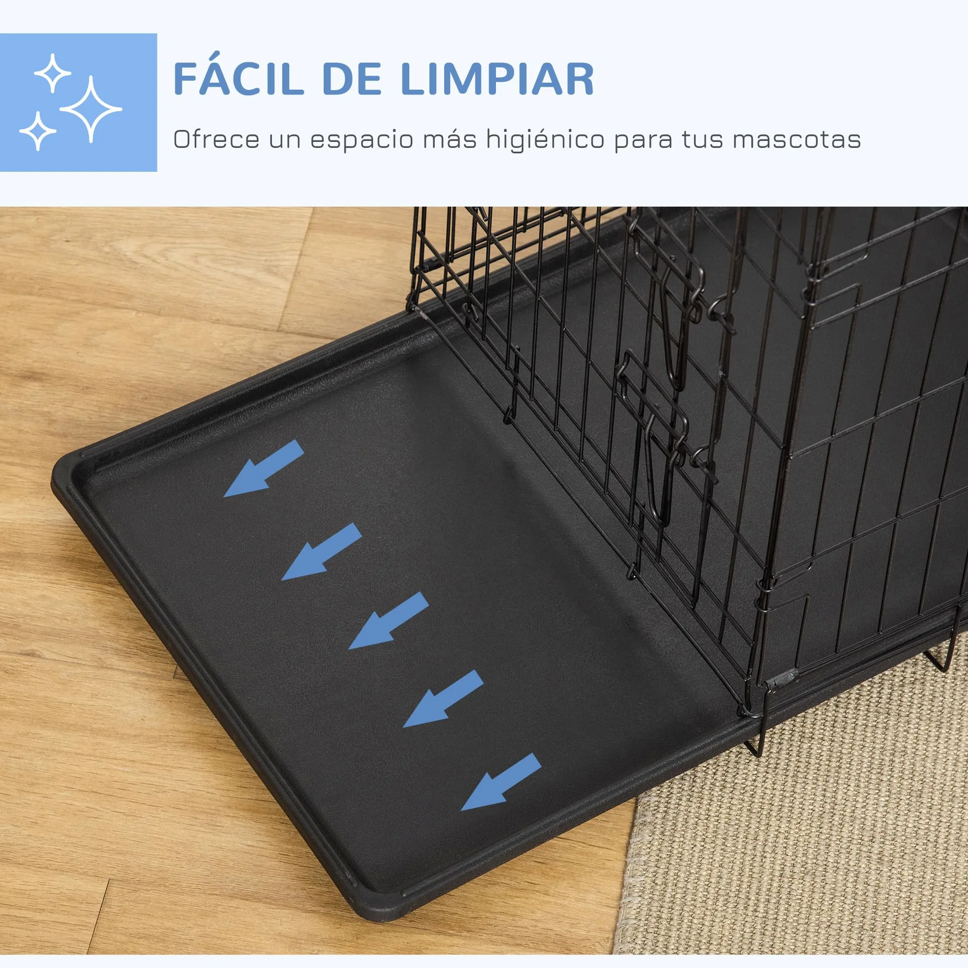 PawHut Jaula para Perros Plegable Transportín para Perros con 2 Puertas Bandeja Extraíble y Asa de Transporte 76x46x52 cm Negro