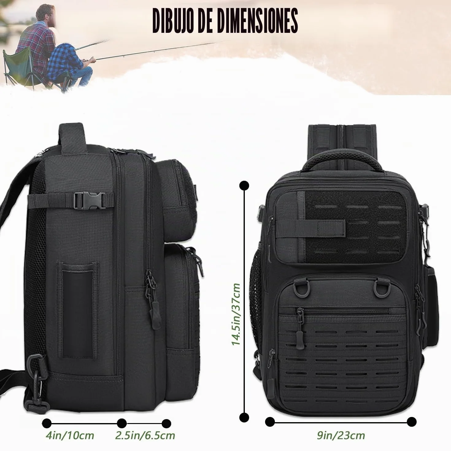 Mochila de pesca 2 en 1 táctica 25L soporte caña militar