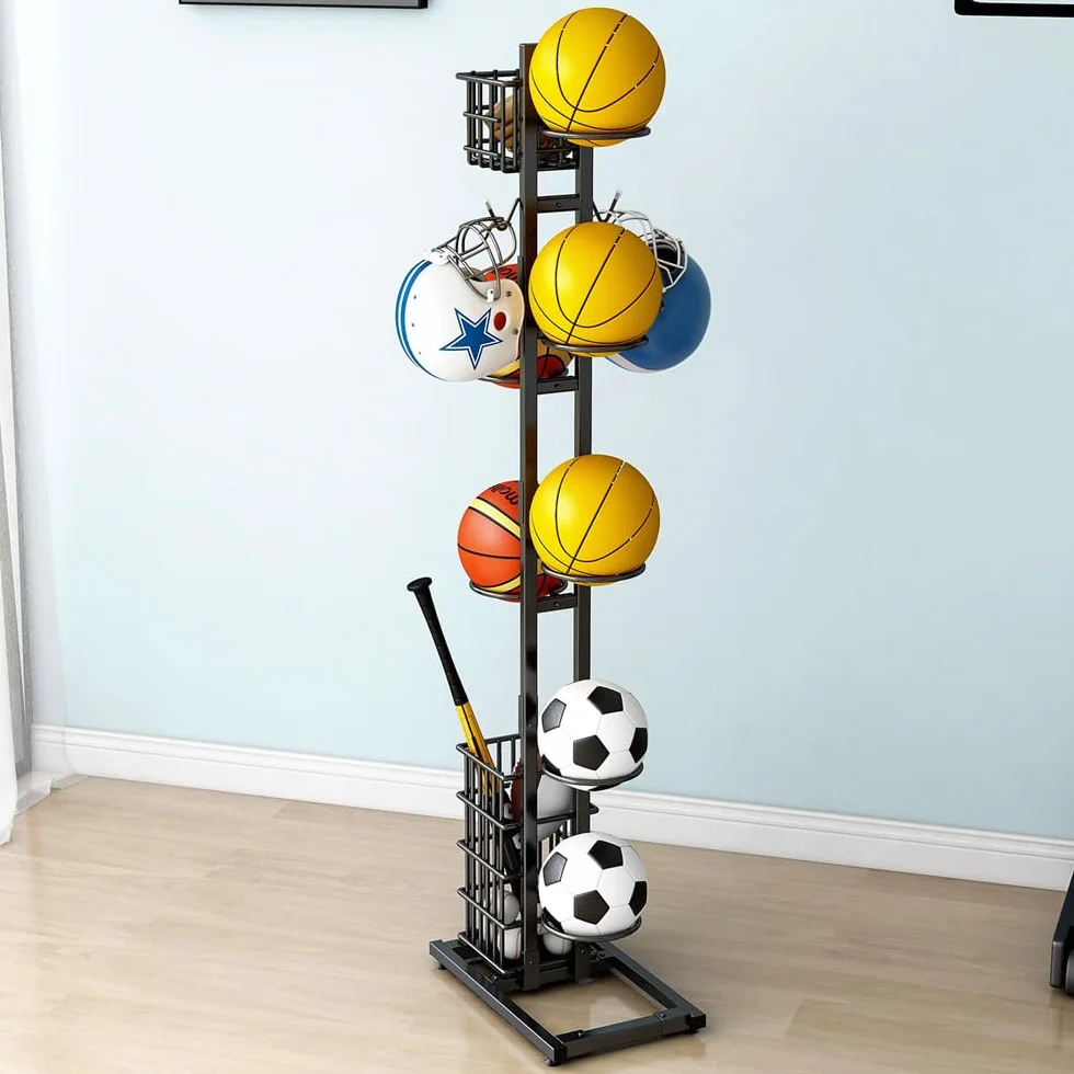 Estantería para almacenamiento de pelotas, soporte extraíble para baloncesto y fútbol, organizador de equipos deportivos