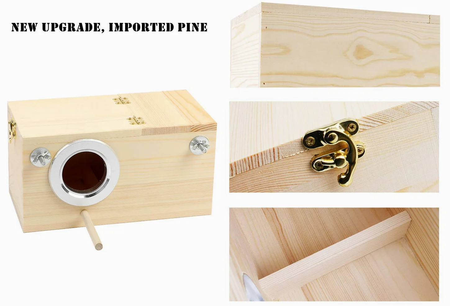 YJJKJ - Caja de nido de perrinito de madera de pino para pájaros, cacatúas, loros (M)