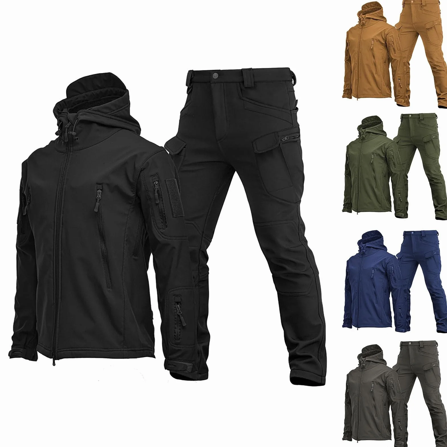 Traje táctico militar de 2 piezas para hombre, chaqueta softshell y pantalones impermeables de caza