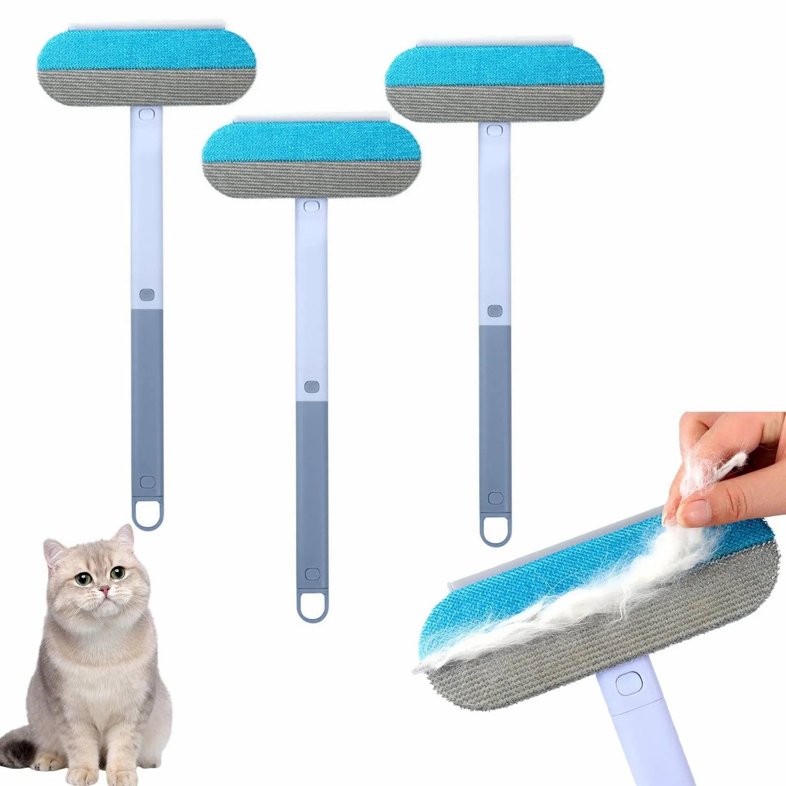 Removedor de pelo de mascotas 4 en 1, herramienta multifuncional para eliminar pelos con mango extralargo, eficiente cepillo de pelo de mascotas para perros y gatos, elimina el pelo de muebles