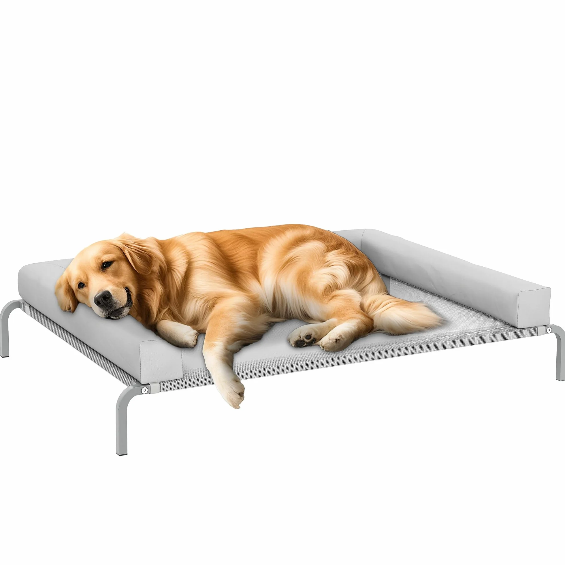 PawHut Cama Elevada para Perros Refrescante con Refuerzos Extraíbles Cama Elevada para Perros Grandes Portátil con Malla Transpirable Marco de Acero para Interior Exterior 130x90x30 cm Gris Claro