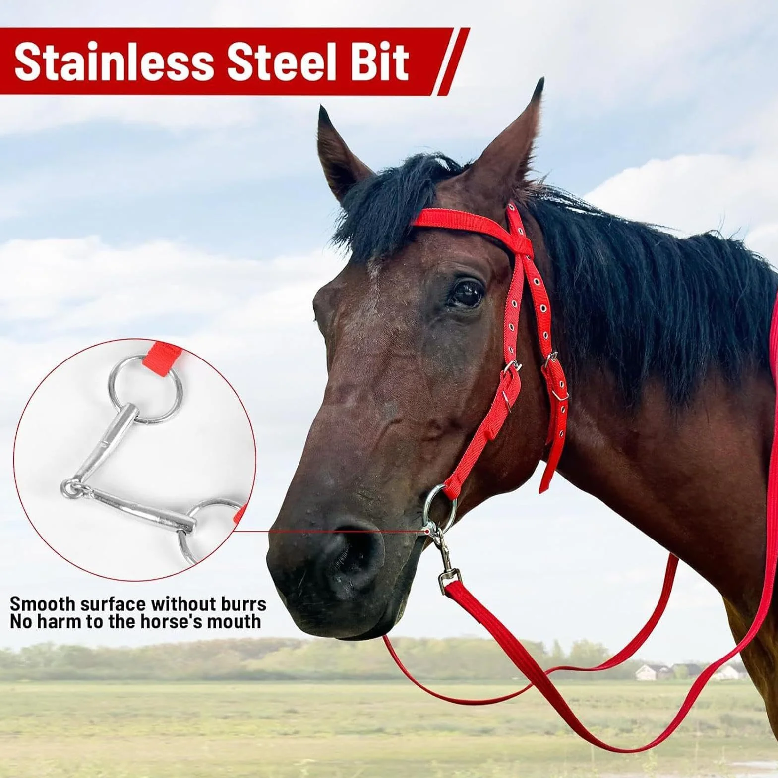 Rein para caballos, cabezal para caballos - Horse Bridle Tracked Rope Headstall ajustable - Cordera del rancho del arnés, brida de rein animal de seguridad para conducción estable, suministros equinos