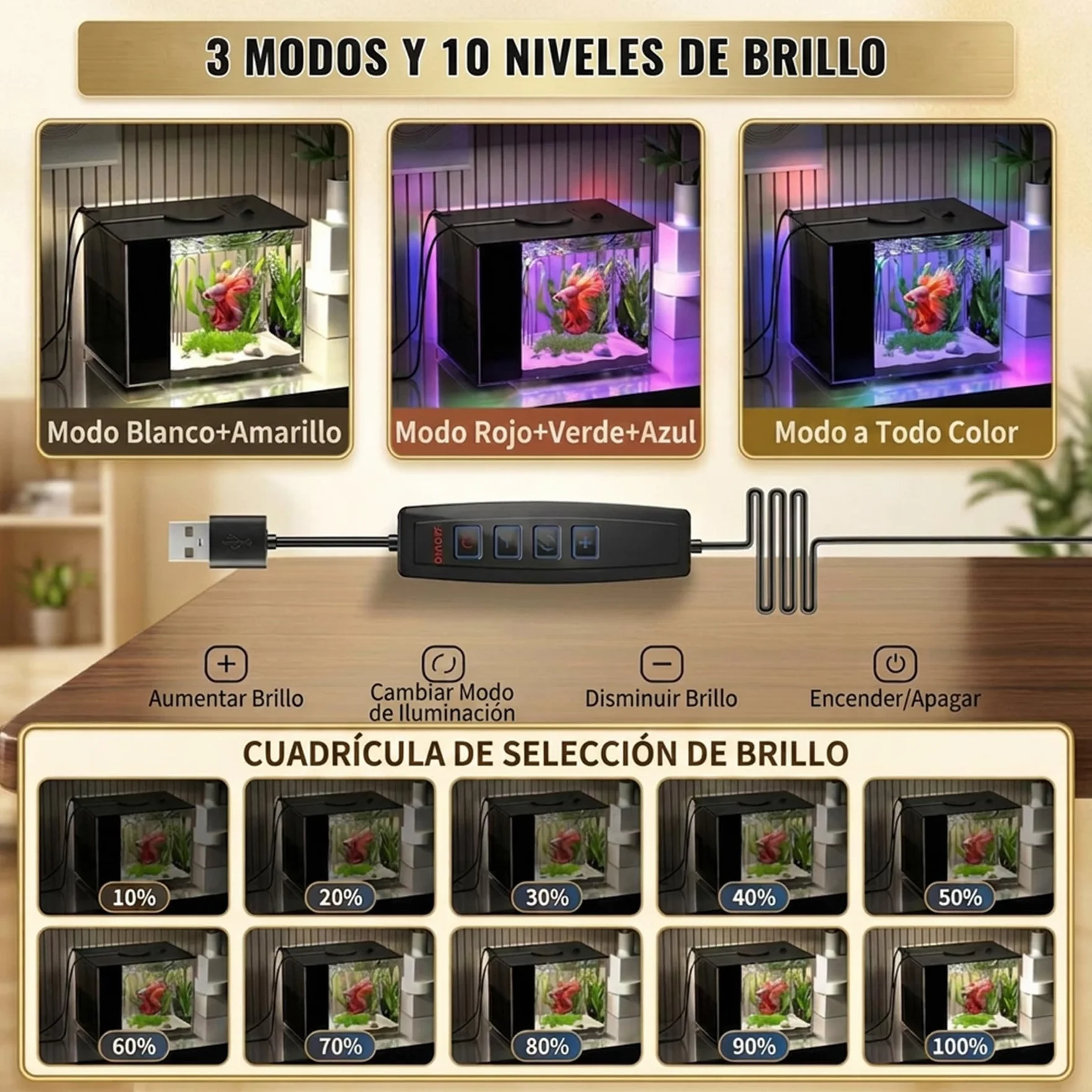 Vehipa 3,7L Acuarios pez Beta Completas, Pequeña Acuario de Acrílico con Bomba de Filtro de Agua y Luz LED, Ideal para Peces Pequeños, Gambas y Plantas (Negro)