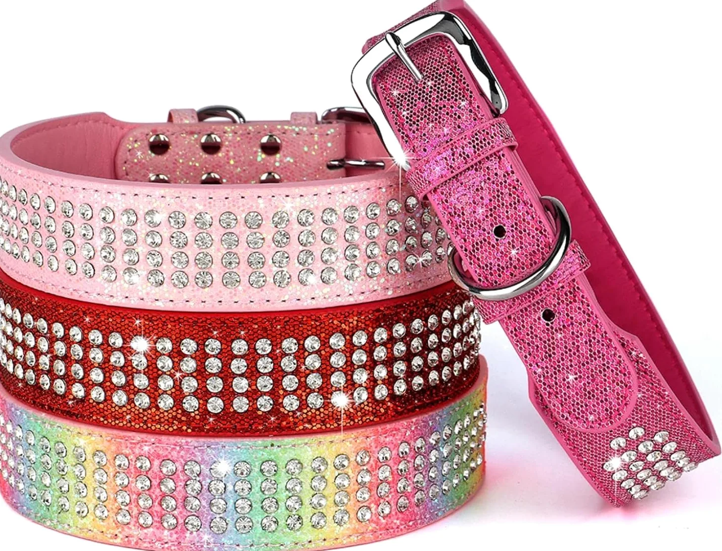Collar Ancho de Cuero con Diamantes y Brillantes for Perros medianos Grandes, Estilo Bulldog francés(Red,XL)