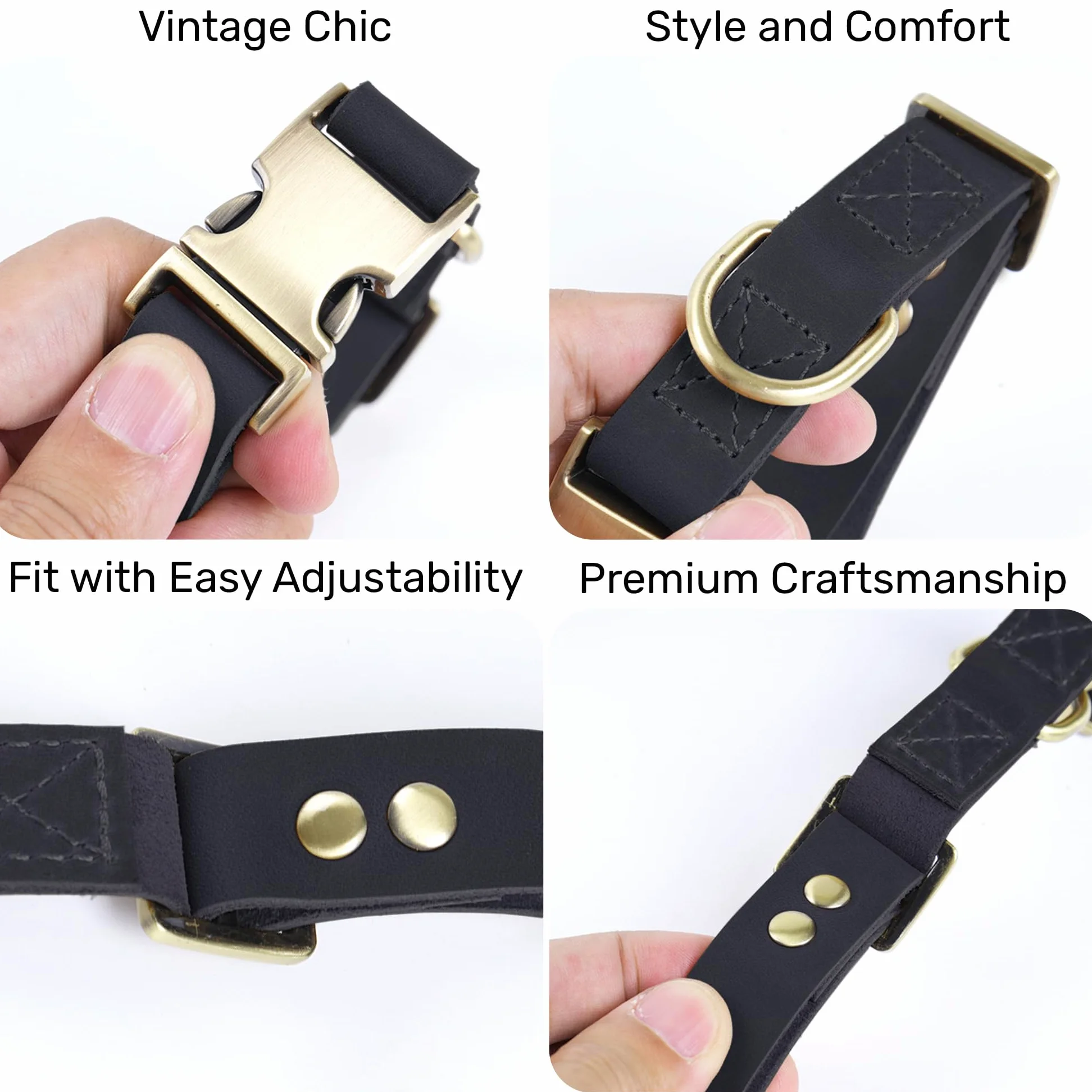 HIFA Collar de piel auténtica para perro, suave al tacto, estilo retro vintage, fácil ajuste, hebilla de liberación rápida duradera, collar para perros y gatos, collar de cuero para gatos