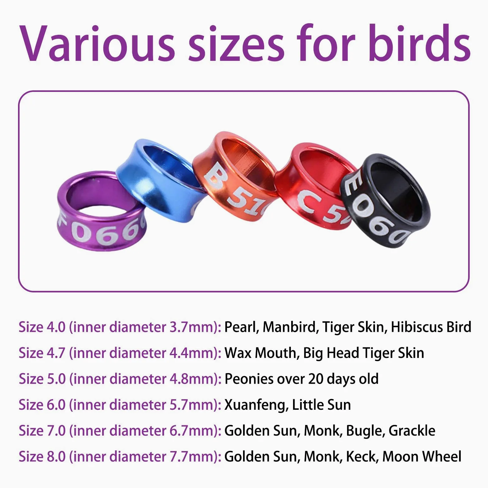 Anillos de identificación de aves para patas, bandas numeradas de aleación de aluminio para pinzas, 50 unidades