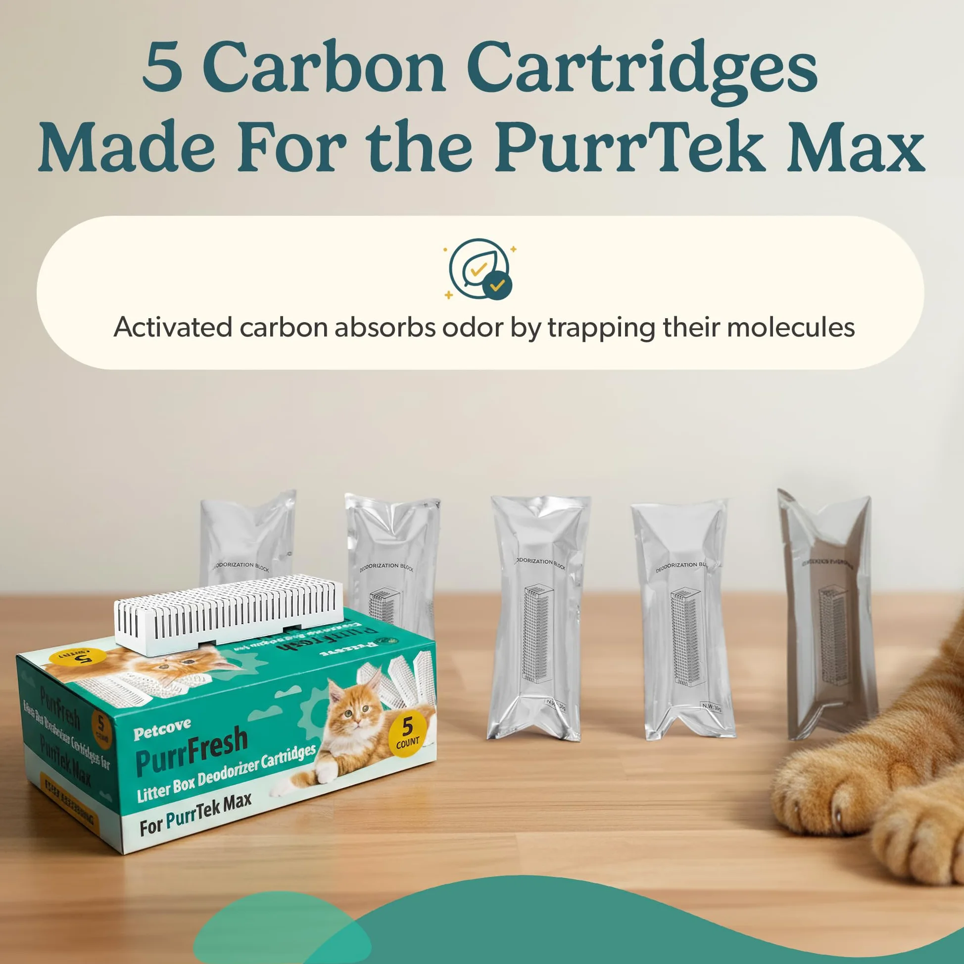PurrFresh - Desodorizantes de carbón para cajas de arena autolimpiables automáticas, repuestos de control de olores de carbón activado sin perfume, ajuste preciso, fácil instalación para Purrtek Max