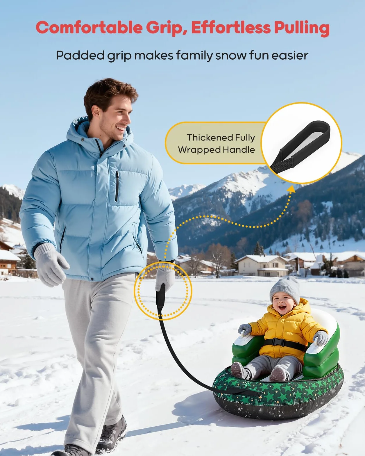 QPAU Trineo Inflable para Bebés y Niños - Air Sleigh de Invierno con Funda de Lona, Correa de Remolque, Asas y Protección 3 Lados