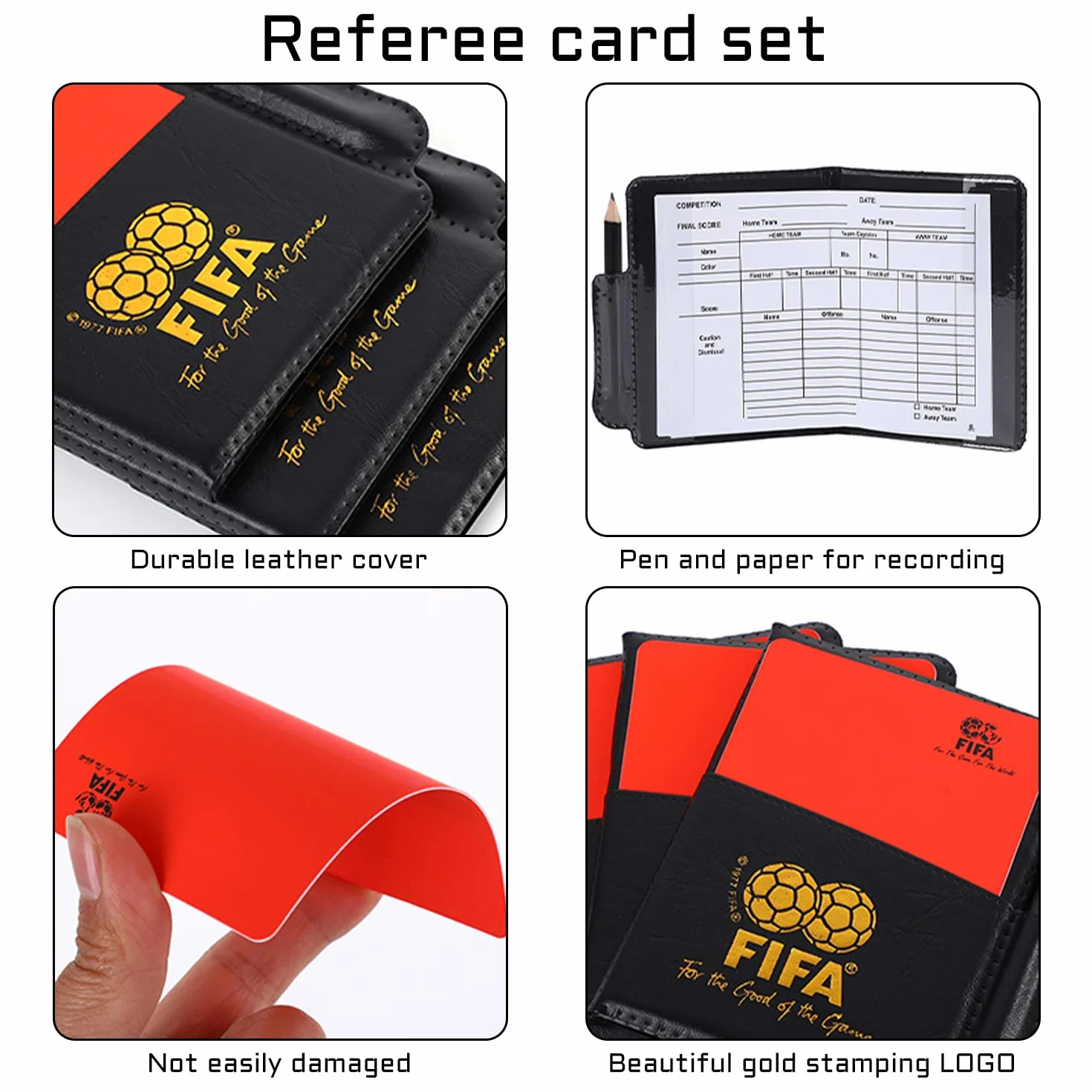 Set de tarjetas para árbitro de fútbol con 2 silbatos, roja y amarilla, para Copa del Mundo