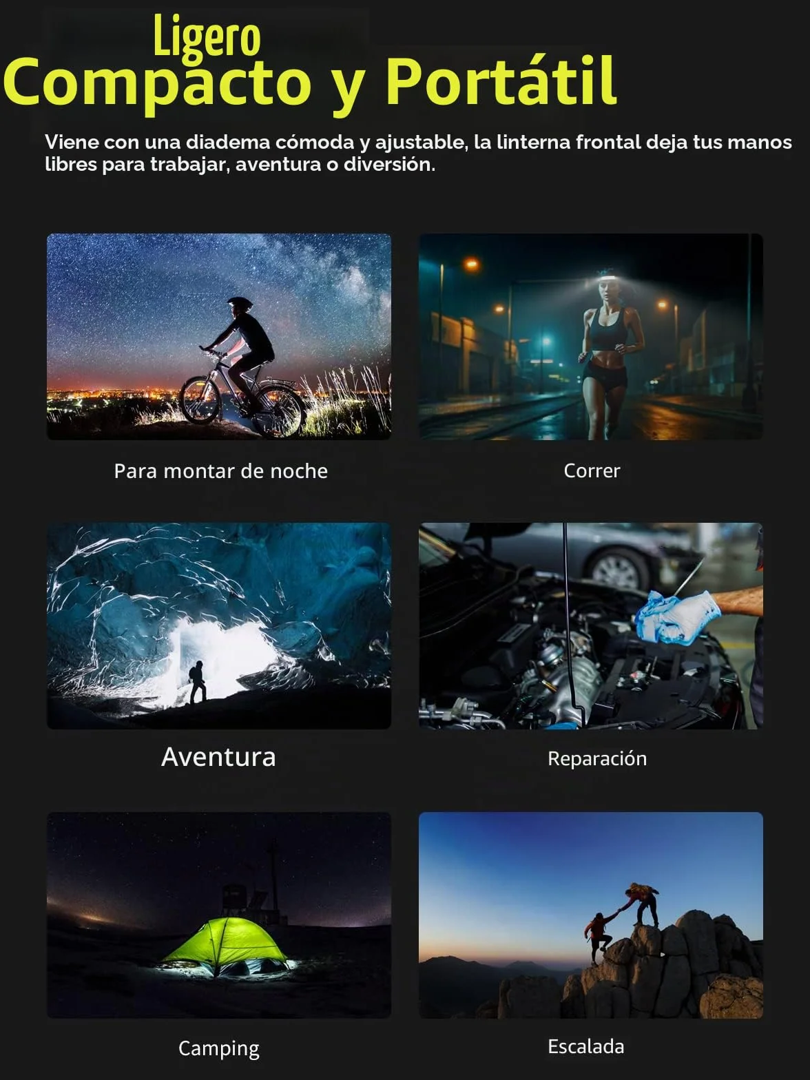 Smiling Shark Linterna Frontal LED 230° Gran Angular Recargable Impermeable con Sensor Movimiento