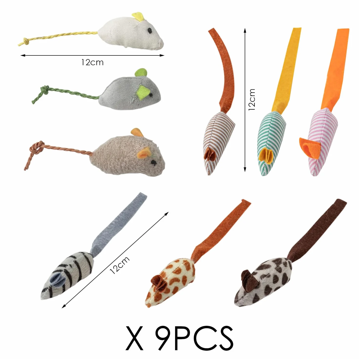 9 Piezas Formadas por Ratón, Juguetes De Peluche Simulados, Juguetes Interiores De Gatos, Suministros De Yeso De Dientes De Gato Y Partos De Gatos.