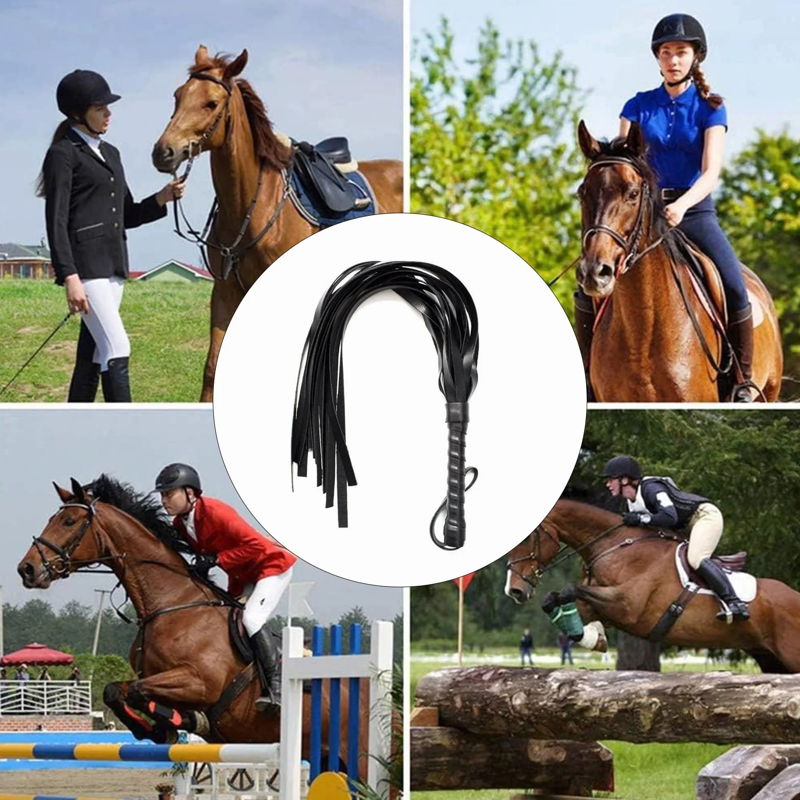 Látigo de Equitación de Cuero PU con Borlas para Deportes Ecuestres