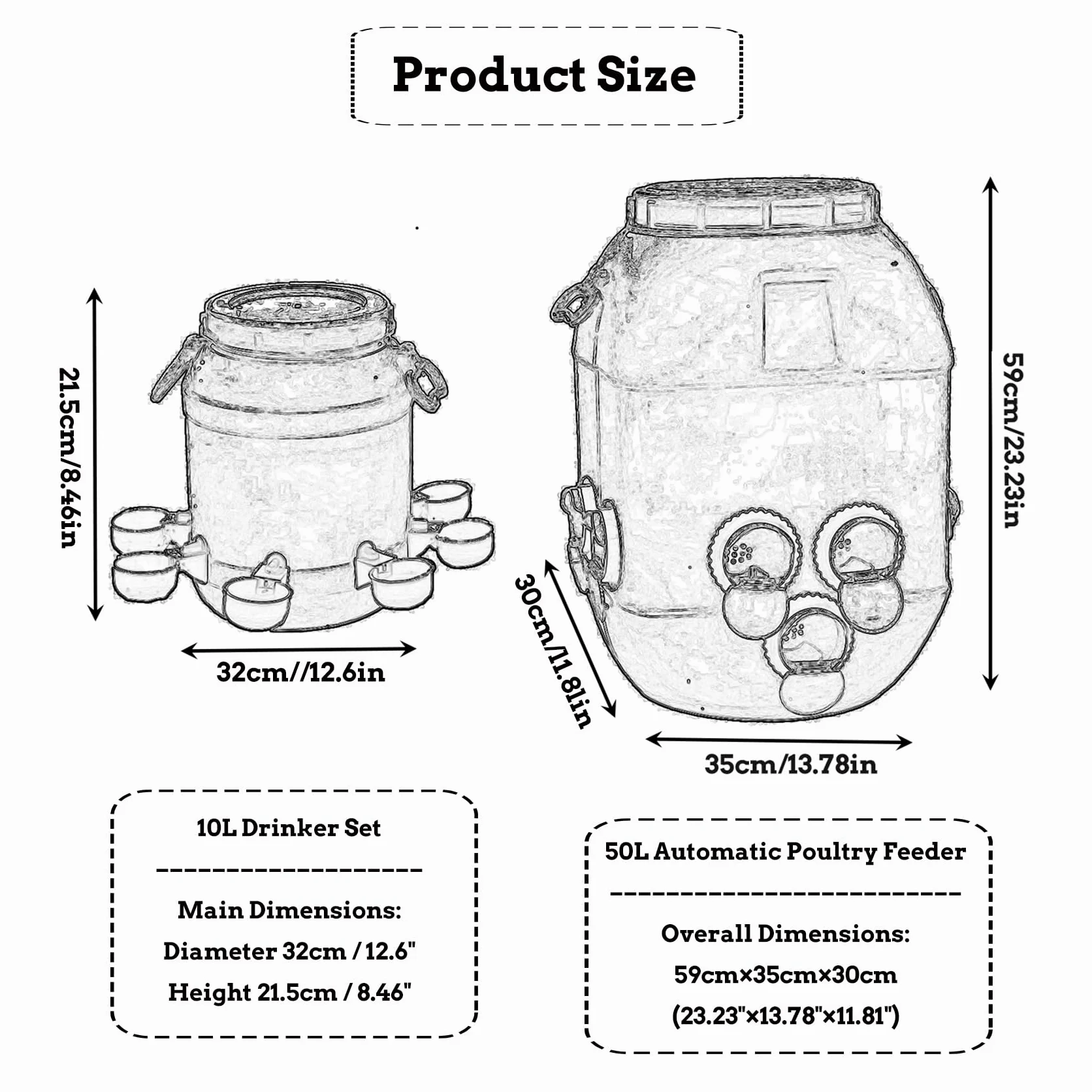 Comedero Automático 50L y Bebedero 10L para Gallinas/Patos - Diseño HDPE Antidesperdicio con Tapa Bloqueable, Sistema de Alimentación Inteligente para Granjas(Size:50L+10L)
