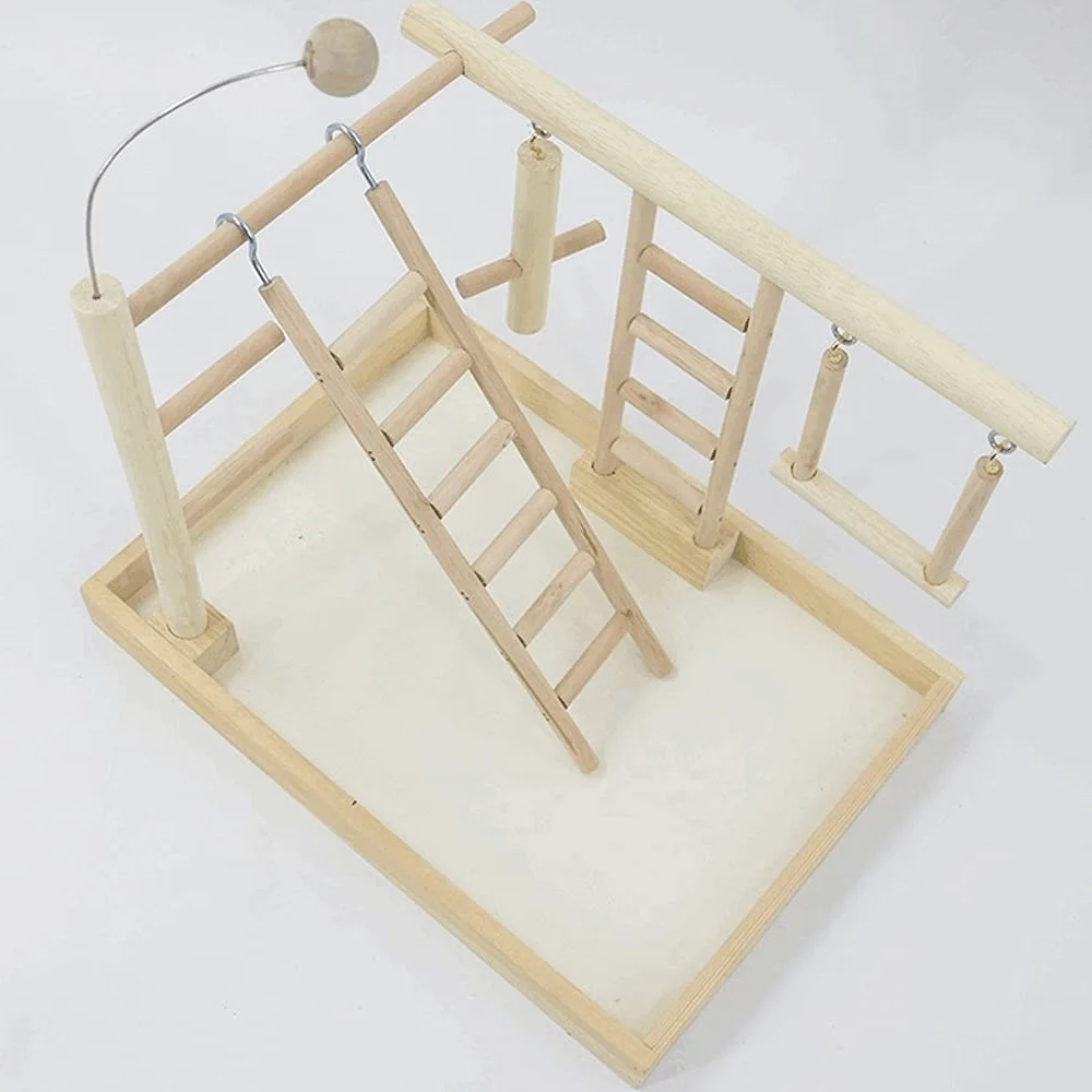 ZUMAHA Seguridad Interesante Soporte de Escalera para Columpio de Loro, Juguetes de Madera para pájaros, Parque Infantil para pájaros, Gimnasio con Columpio de Escalera, Jaula para pájaros Sólido