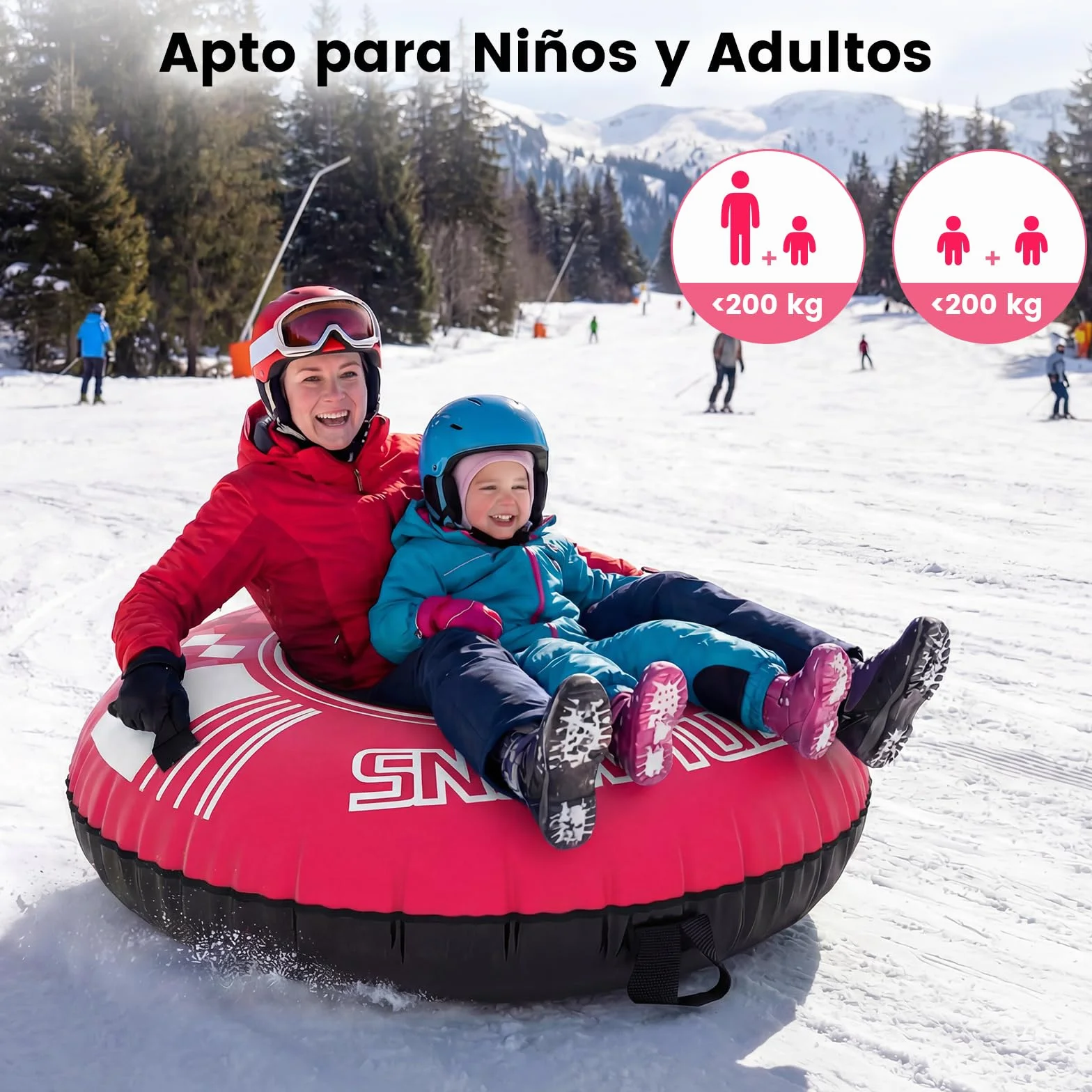 COSTWAY Trineo de Nieve Inflable 107 cm con Correa de Remolque Desmontable