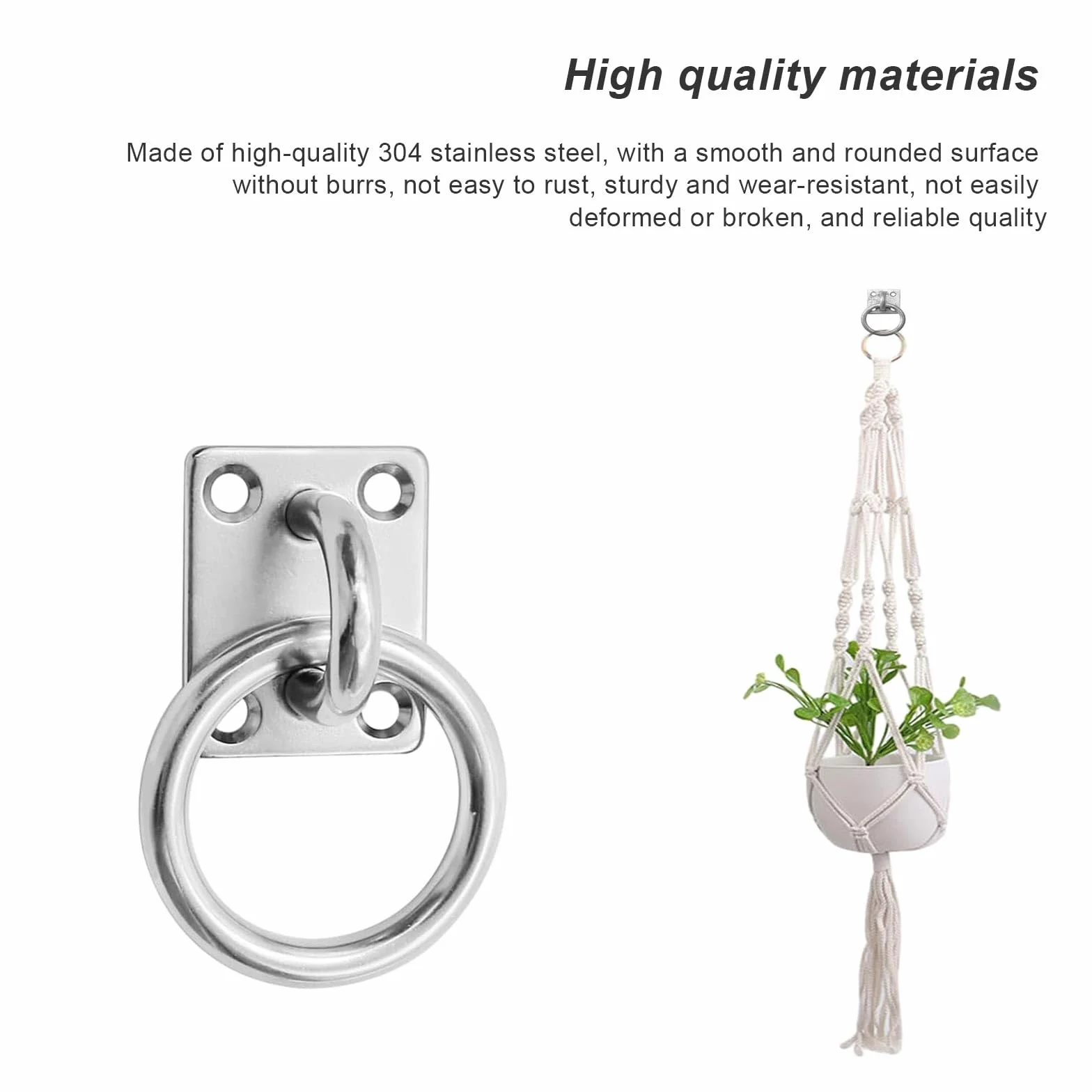 PARFCO Ganchos Anclaje Pared, 4 Piezas 304 Acero INOX Anillo para Atar Caballos, Ojal 5 mm, Cuadrado Argollas para Pared, con Tornillos y Tubo Expansión, para Columnas Madera, Paredes, Techos