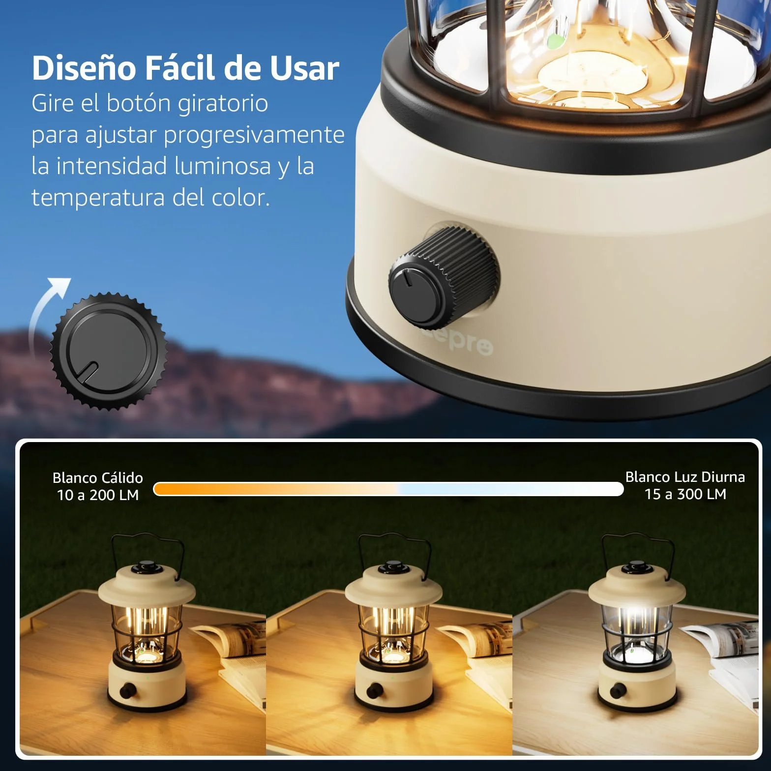 Lepro Linterna LED Retro Recargable, IPX4, 4 Niveles de Luz, para Cámping y Emergencia