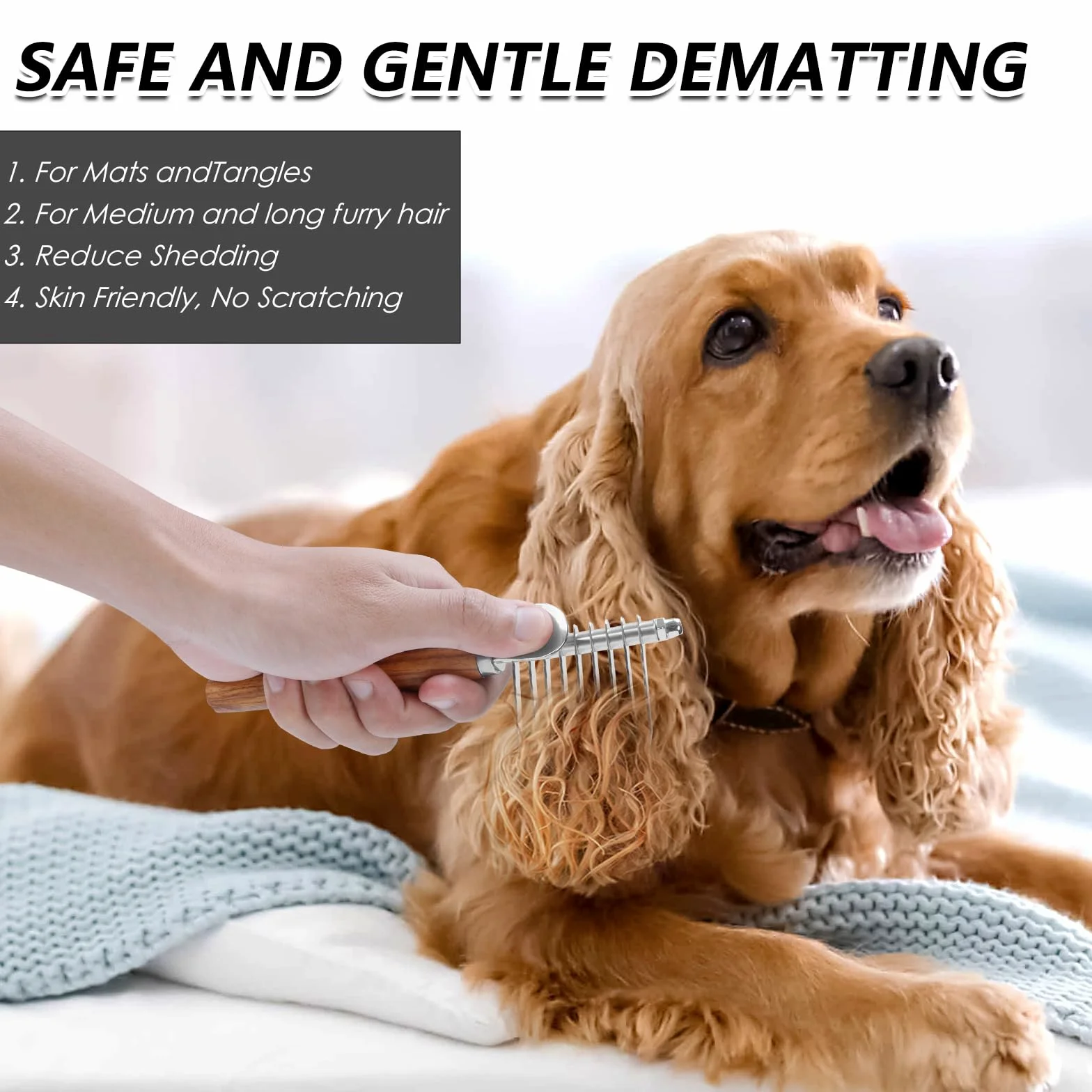 Cepillo grande para perros – Cepillo de pelo largo para alfombras y desprendimiento de pelo largo, garabatos, caniches, Goldendoodle, Labradoodle, 3 piezas de aseo con mango de madera, negro