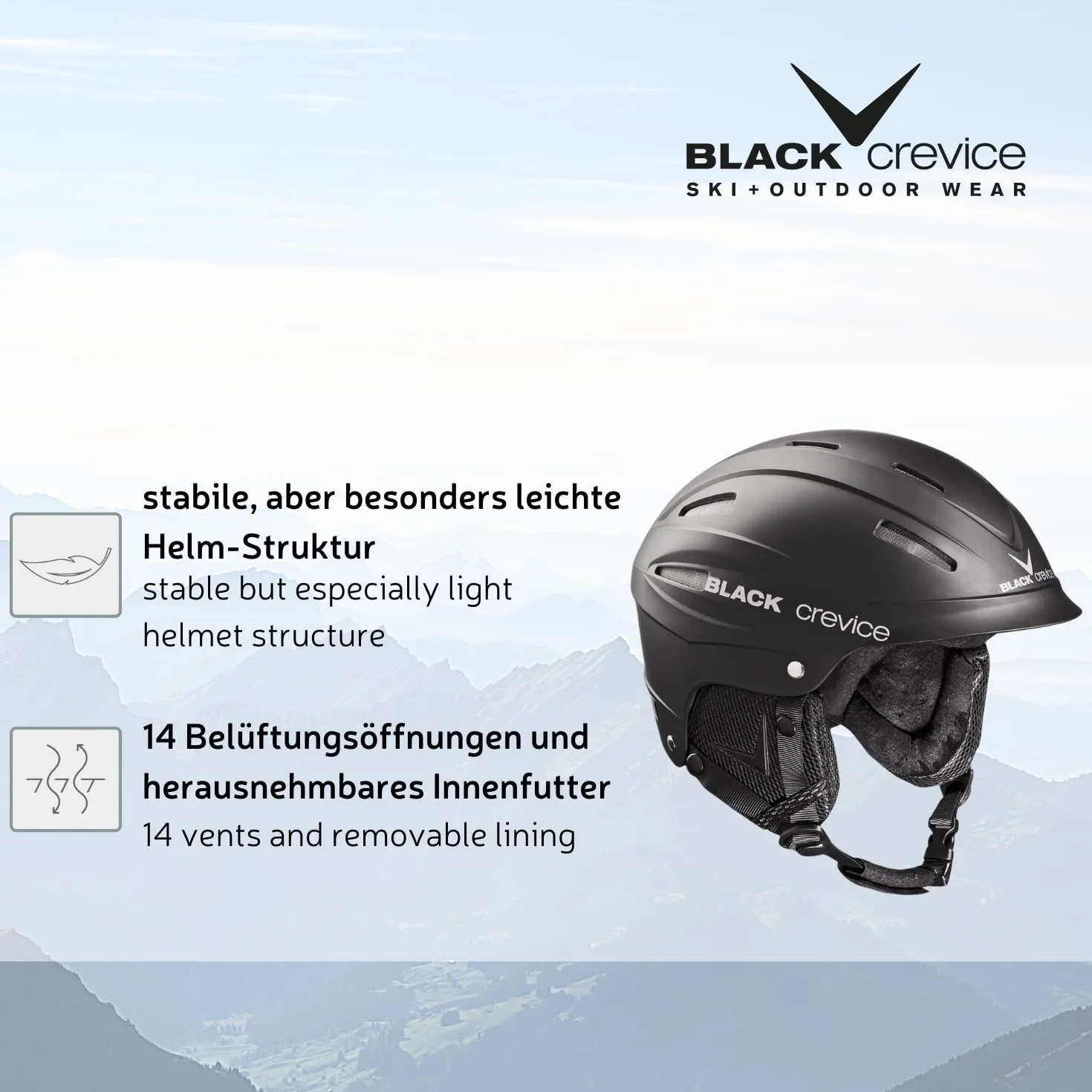 BLACK CREVICE Ischgl Casco de esquí Prueba de Golpes Transpirable Tamaño Ajustable