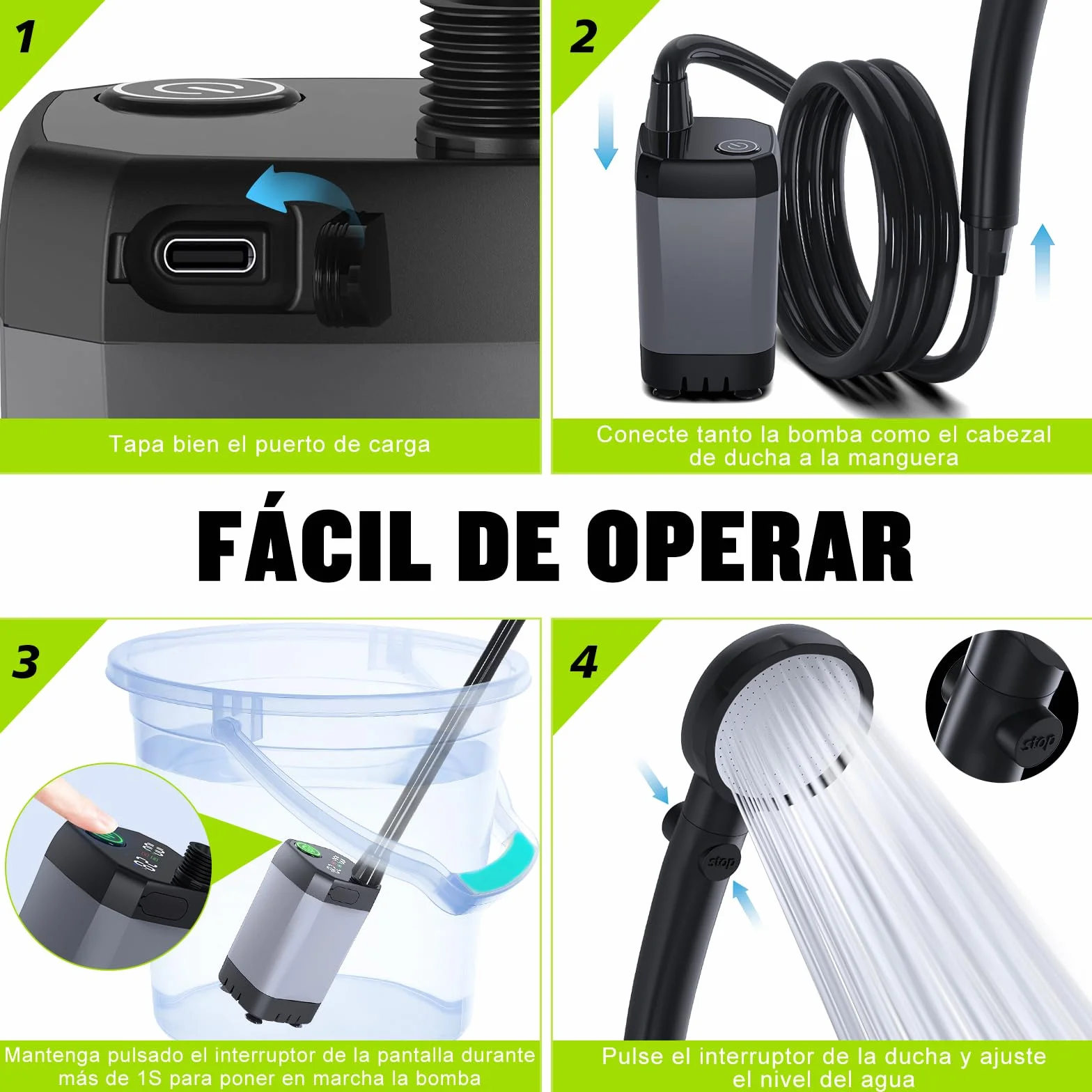 Spopal Ducha Portatil Camping 6000mAh Recargable Ducha Electrica para Acampar