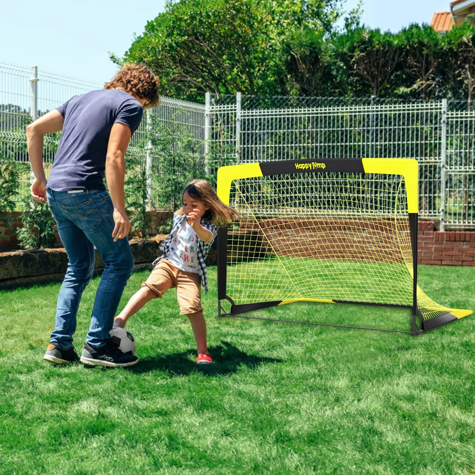 Happy Jump Portería de Fútbol Pop-Up Plegable 120x91 152x110 213x152 cm Portátil para Jardín Entrenamiento