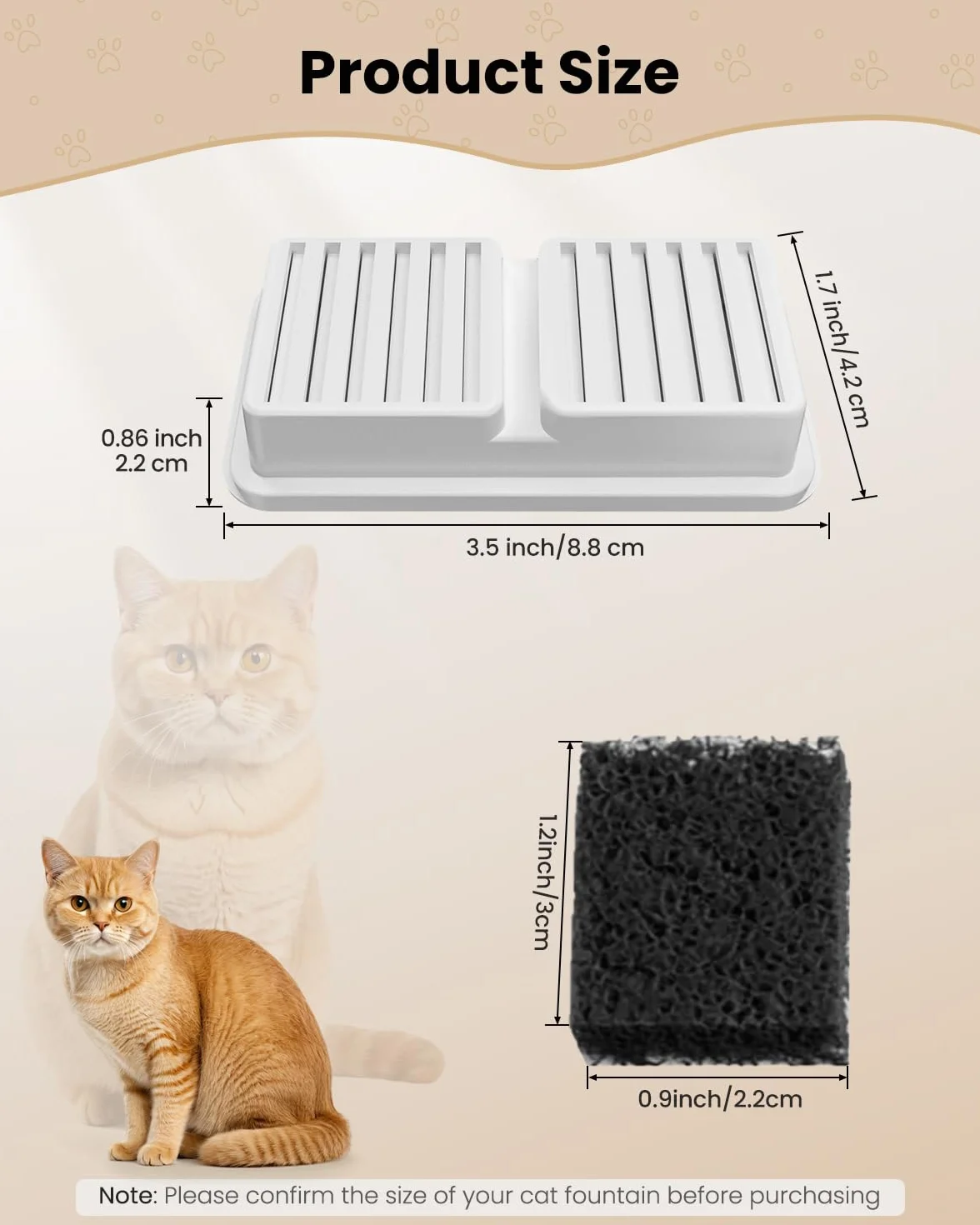 PawPoll Filtros de Fuente para Gatos sin Cable, 6 Filtros de Carbón y 6 Esponjas para 3,2 L Acero Inoxidable Fuente Gatos