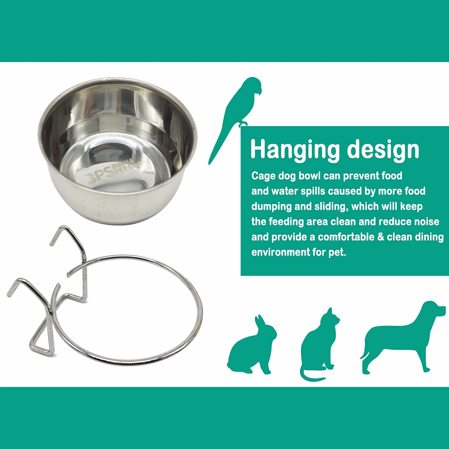 2X Comedero Bebedero para Jaula de Pajaro Acero Inoxidable con Gancho Contenedor de Comida 4 Tamaños Cuenco de Comida Colgante para Pájaro Loro Animal Pequeño Perro BPS-11129 * 2