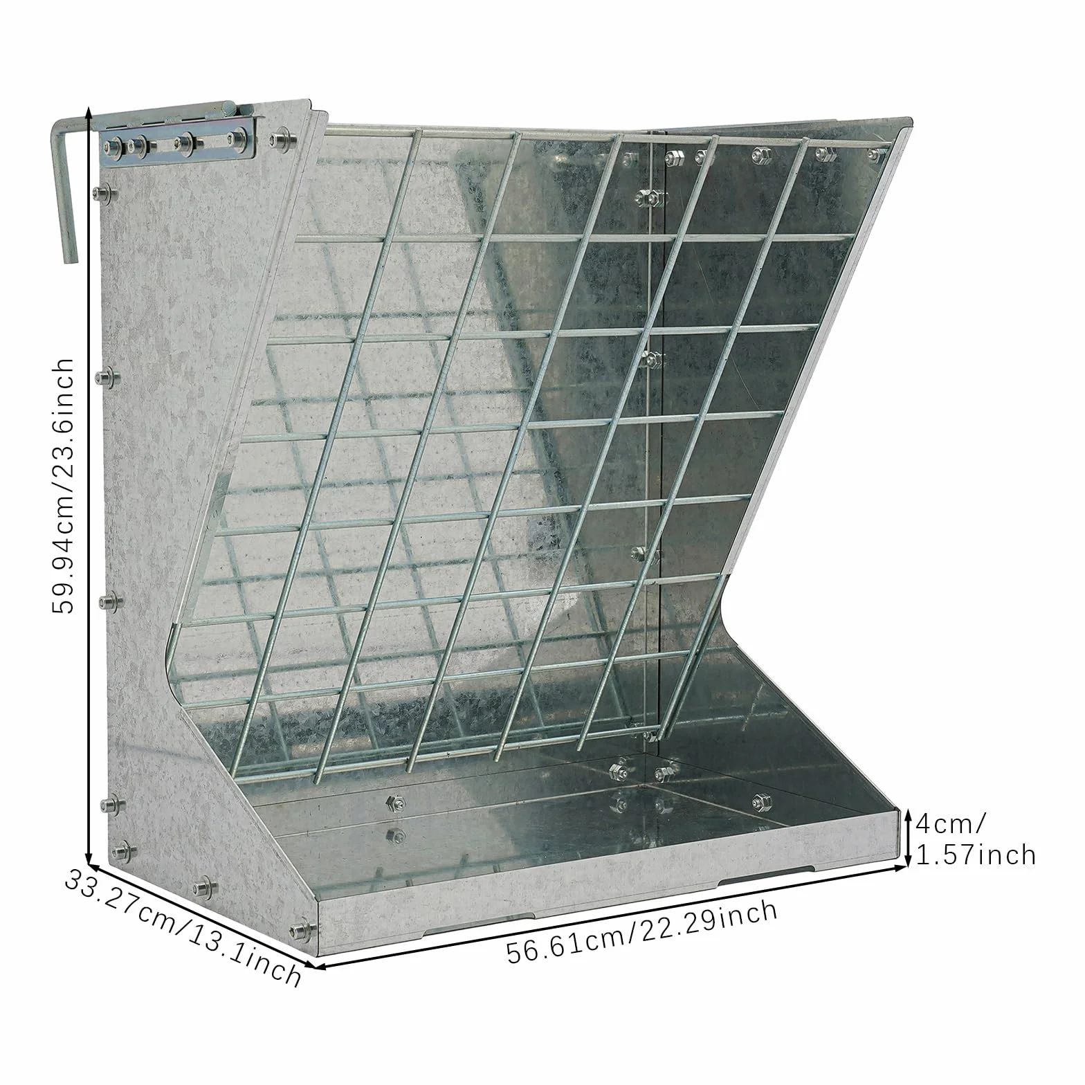 Comedero para heno 56,61 x 33,27 x 59,94 cm 2 en 1 de acero inoxidable para cabras, caballos, ovejas, conejos, vacas