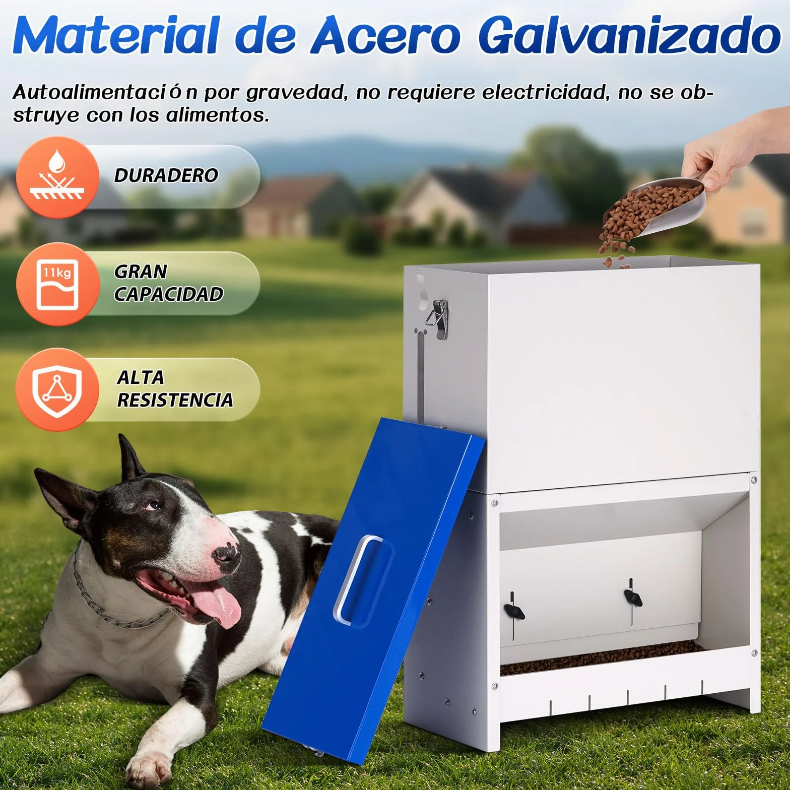 Dispensador automático de Comida para Perros 10 kg Alimentación automática para Dispensador de Comida para Perros al Aire Libre de Gran Raza Alimentación de Gravedad galvanizada