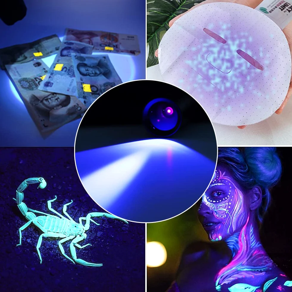 Linterna UV de 365 nm recargable, luz negra profesional luz ultravioleta, mini antorcha portátil luz negra para detección de orina de mascotas, rocas brillantes, curado de resina, mineral