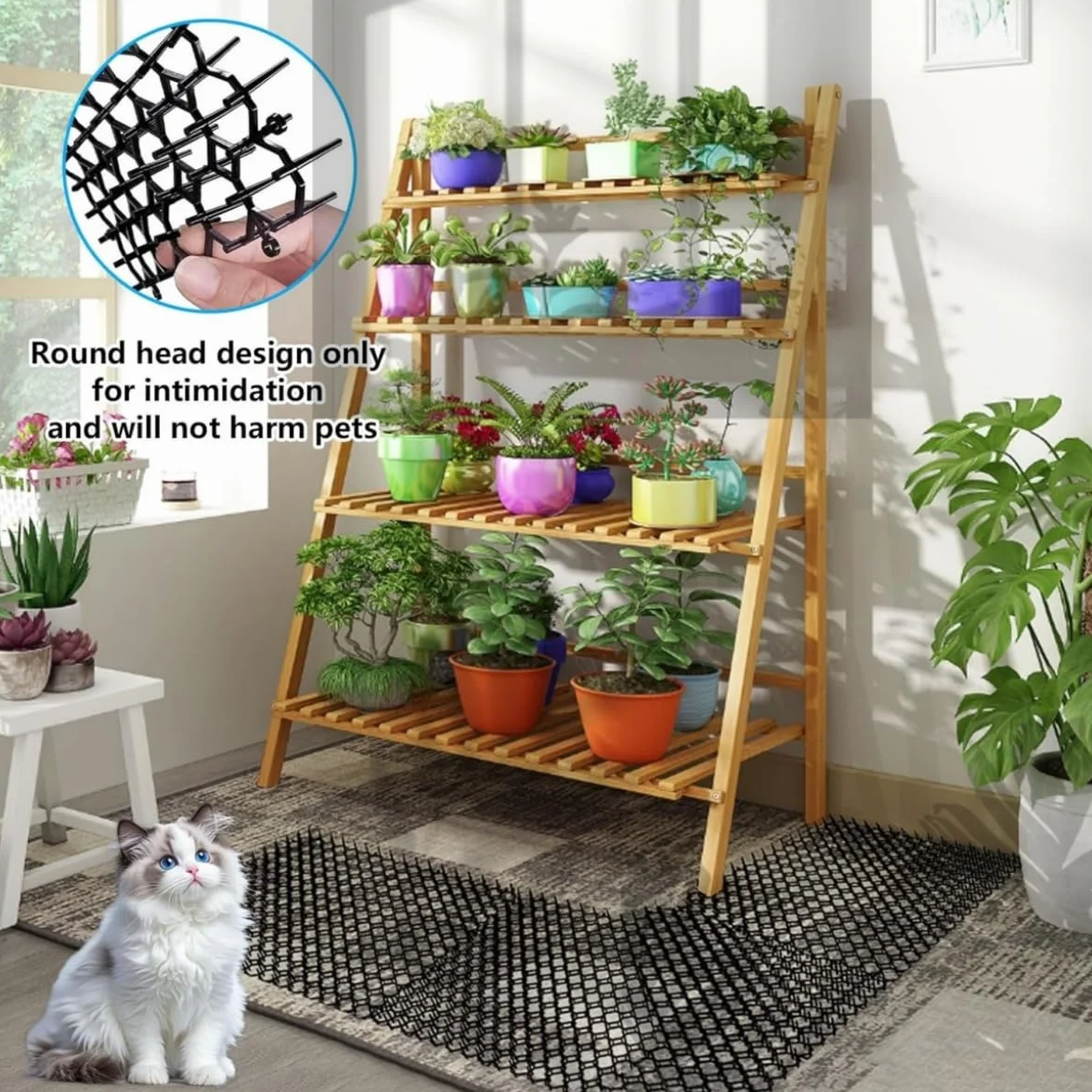 Pinchos Anti Gatos 6 Piezas Plástico Anti Cat Mat Alfombra Antigato con Puntas,Anti Gatos,Repelente para Interior Exterior Césped Jardín Protección de Plantas,20x15 CM
