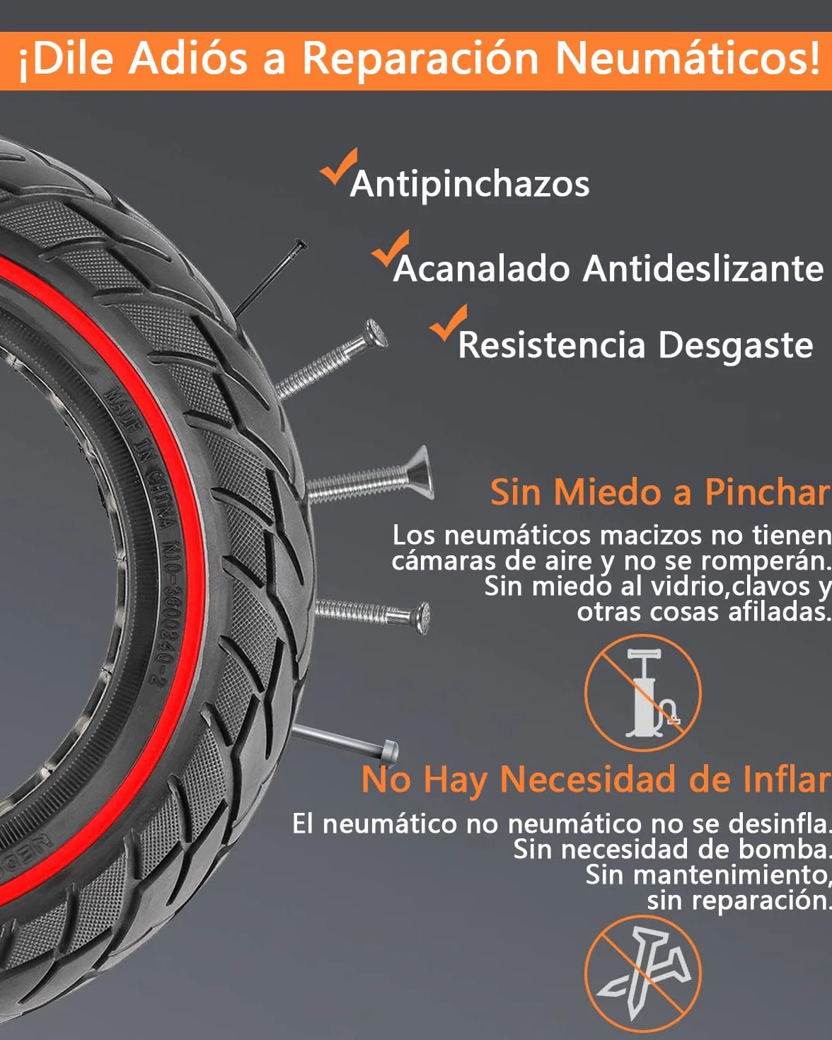 Neumáticos de Goma Maciza 60/70-6,5 10x2,5 para Segway Ninebot Max G30/G30E/G30LP Patinete Eléctrico Rueda de Repuesto Antipinchazo