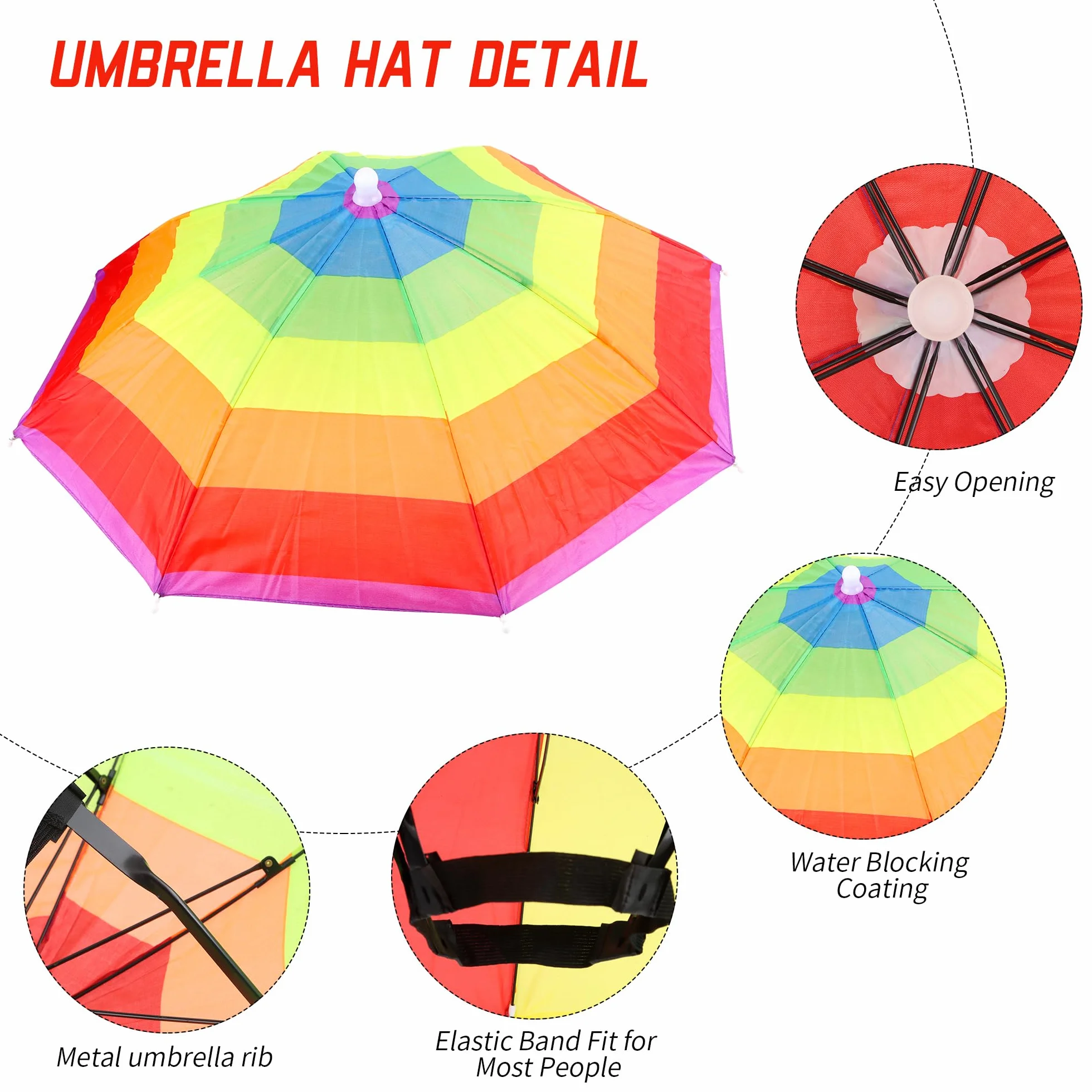 Gorra de Paraguas Arcoíris Plegable 4 Piezas para Decoración, Pesca, Golf
