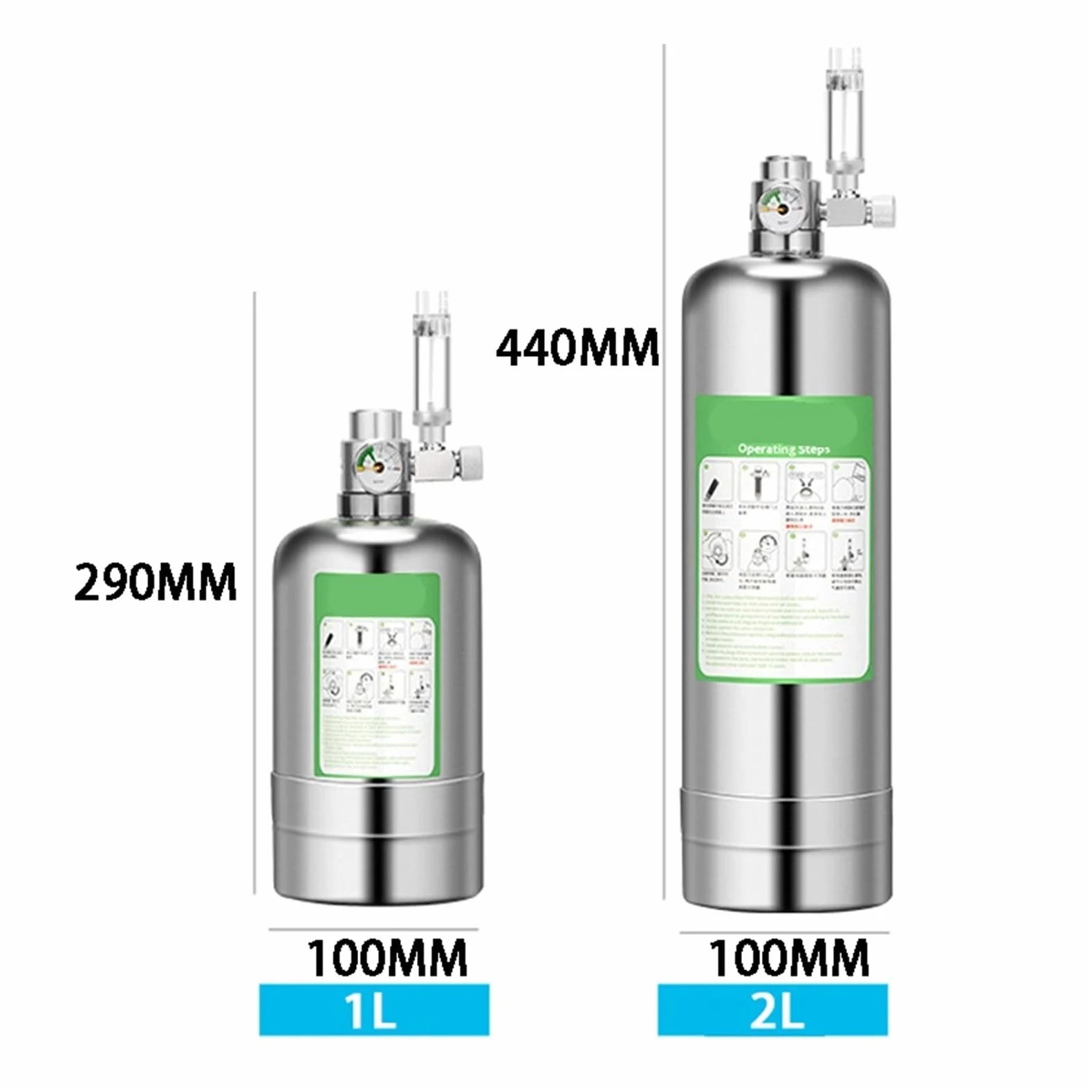 Kit de Sistema generador de CO2 DIY for Acuario, Sistema generador de Cilindro de CO2 de Acero Inoxidable, Kit de Reactor de dióxido de Carbono for Plantas y Peces(1L)