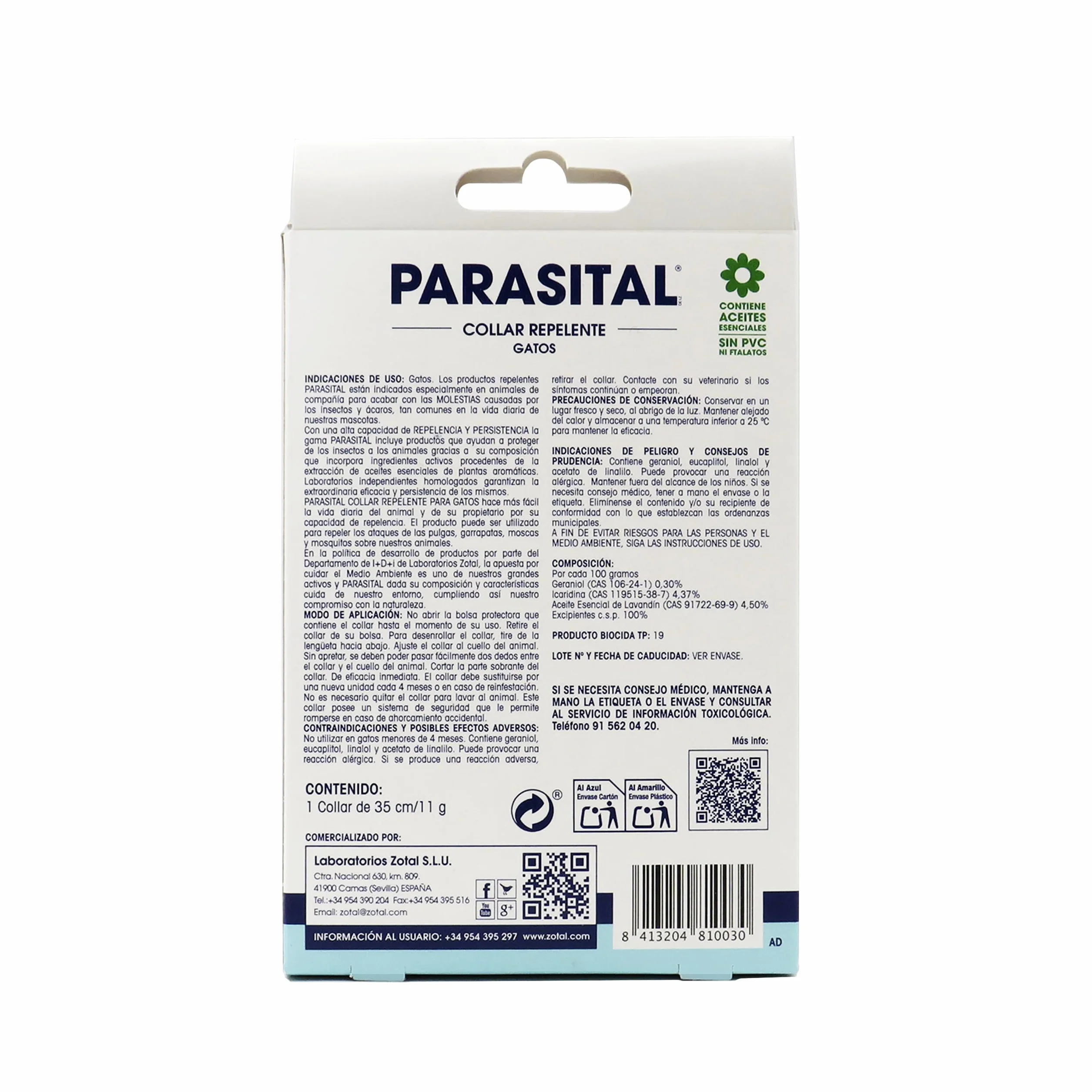 Zotal Parasital Collar Antiparasitario para Gatos - Pack 3 Collares - Protección de hasta 4 Meses con Aceites Esenciales Naturales - Repele Mosquitos, Pulgas y Garrapatas