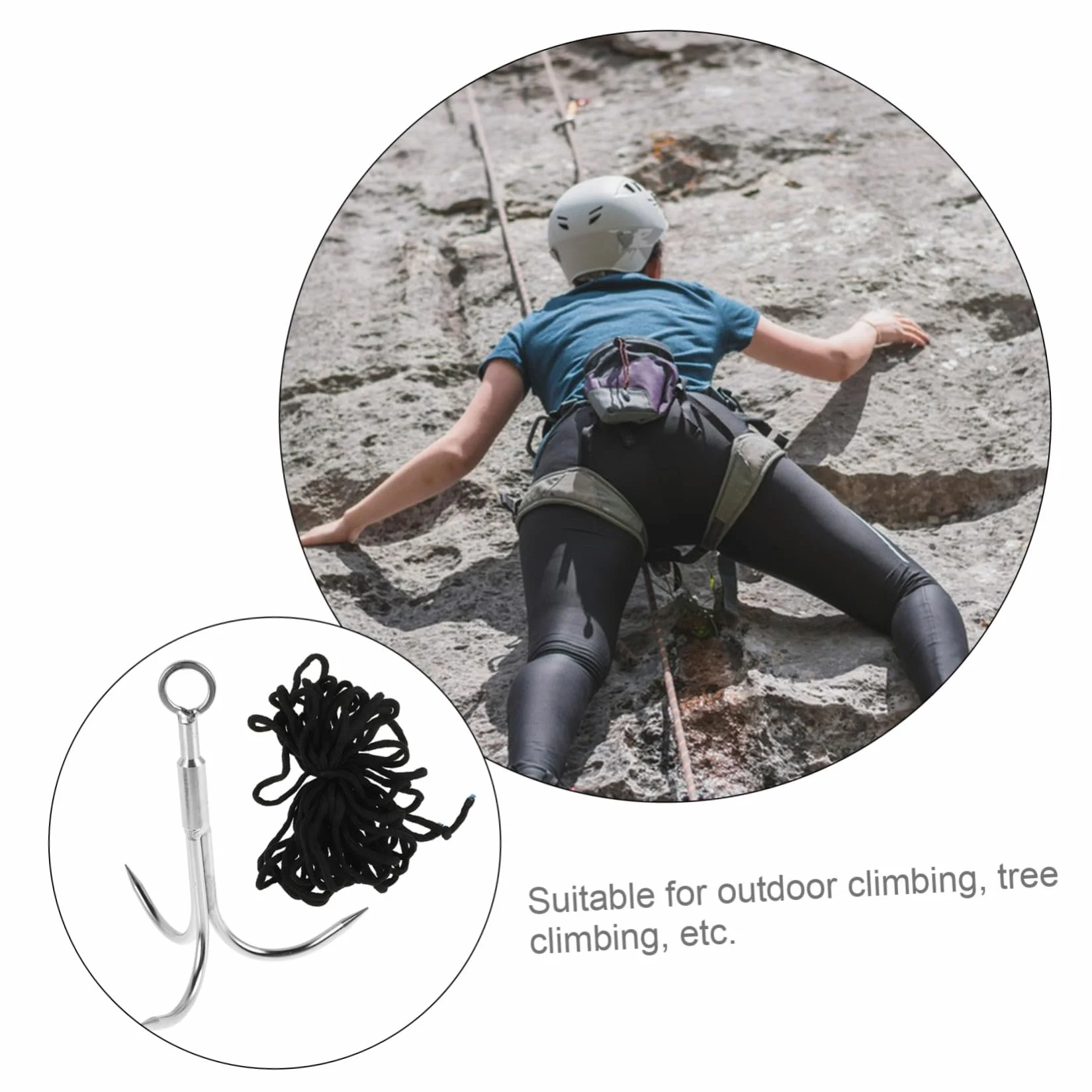 BESPORTBLE Gancho de Escalada de Acero Inoxidable de Tres Garras con Cuerda para Pesca y Actividades al Aire Libre