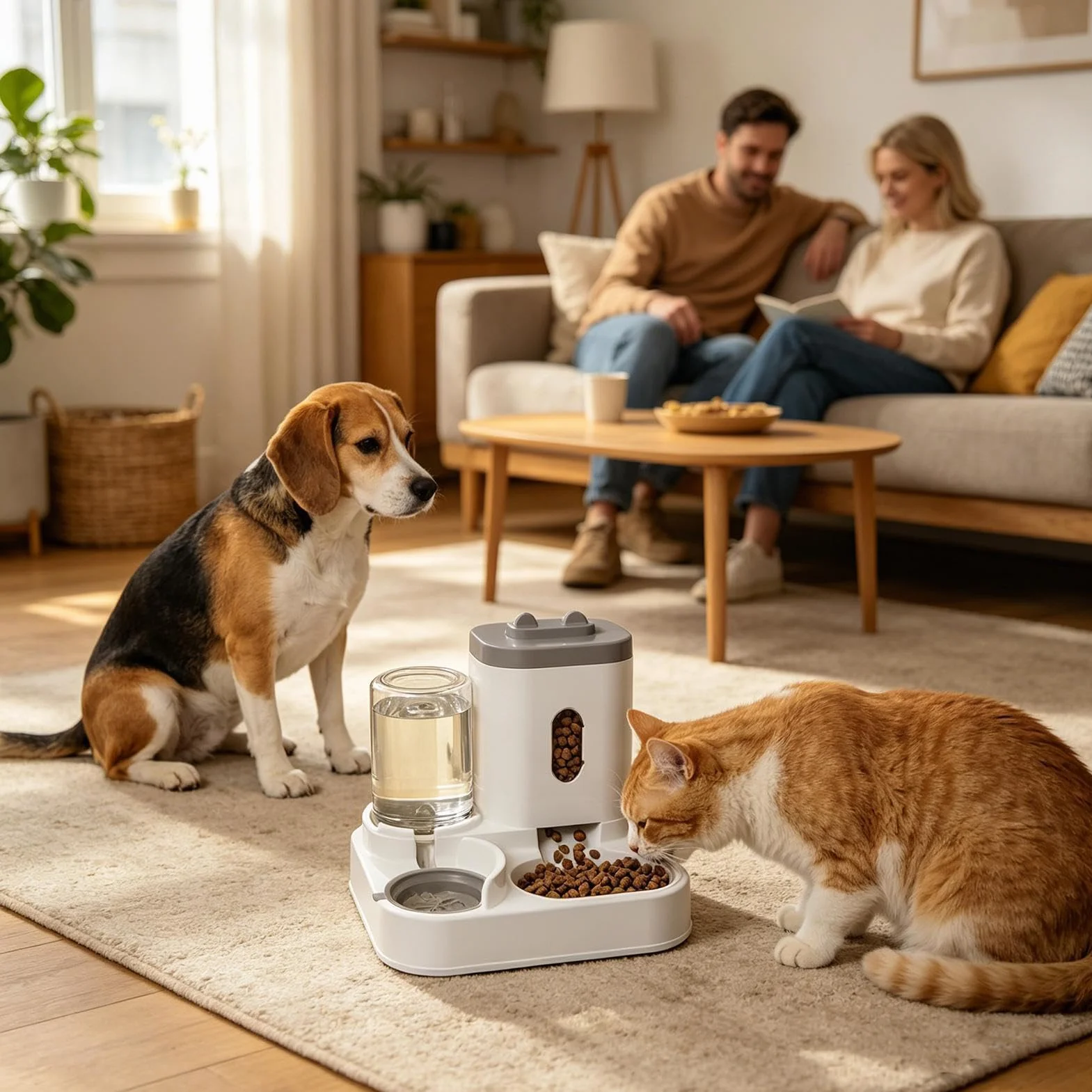 Comederos Automático para Gatos - Dispensador De Agua Y Comida para Mascotas 2 En 1 | Dispensador Inteligente De Comida para Gatos Automático para Interiores para Perros Y Gato Pequeños (Gris)