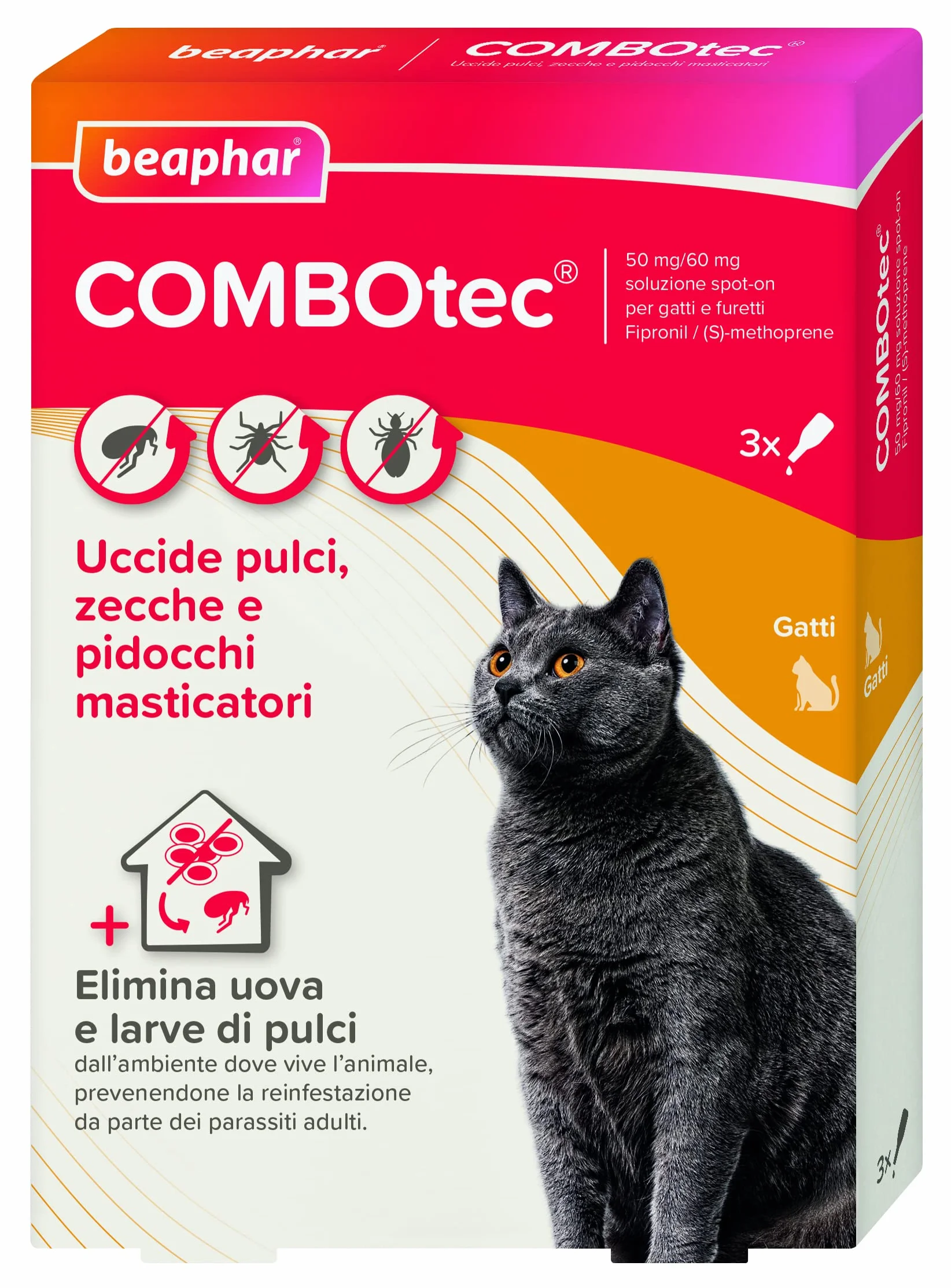 Beaphar Combotec - Antiparasitario para gatos, protege de pulgas, garrapatas, huevos, larvas y también la casa – en paquete de 3 pipetas