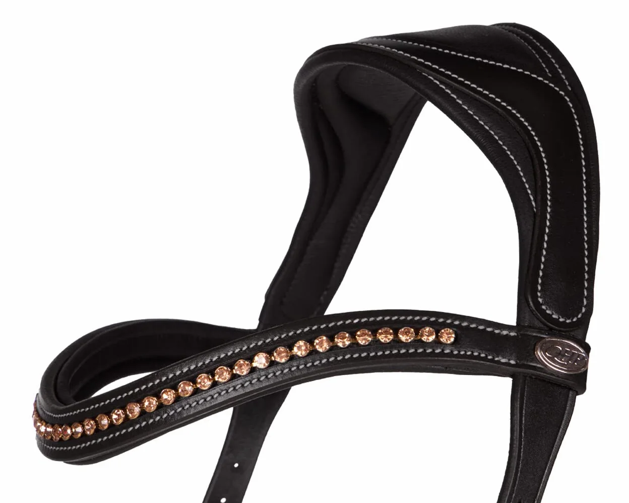 QHP Trense Anatomical de cuero sin mordida (sangre caliente, negro)