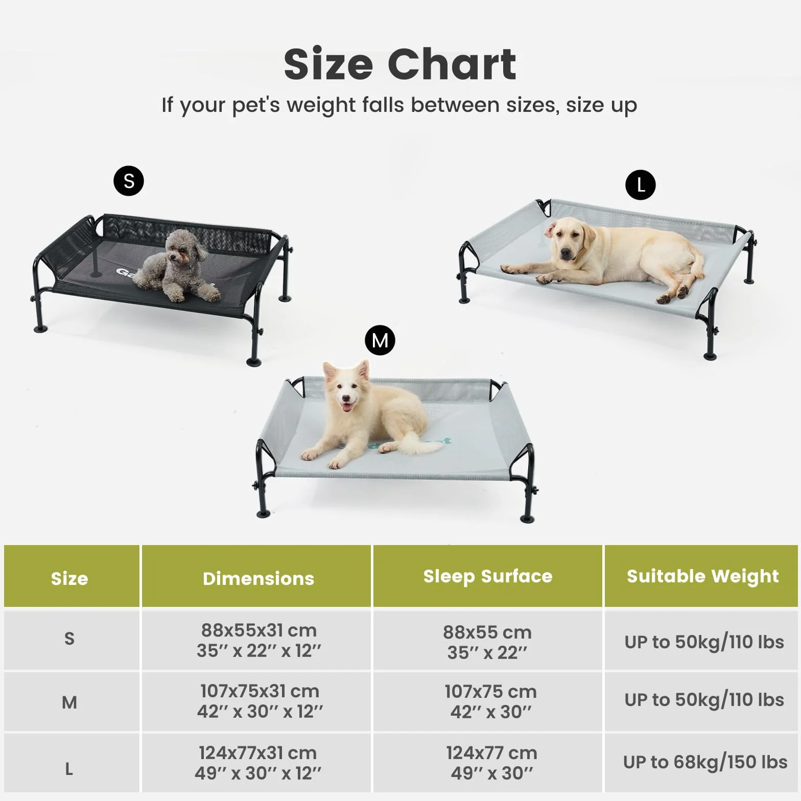 Gardner Pet Cama Elevada para Perros Medianos y Grandes, Cama Transpirable para Interior y Exterior con Malla Lavable, Estructura Metálica Robusta, Tamaño S, Negro