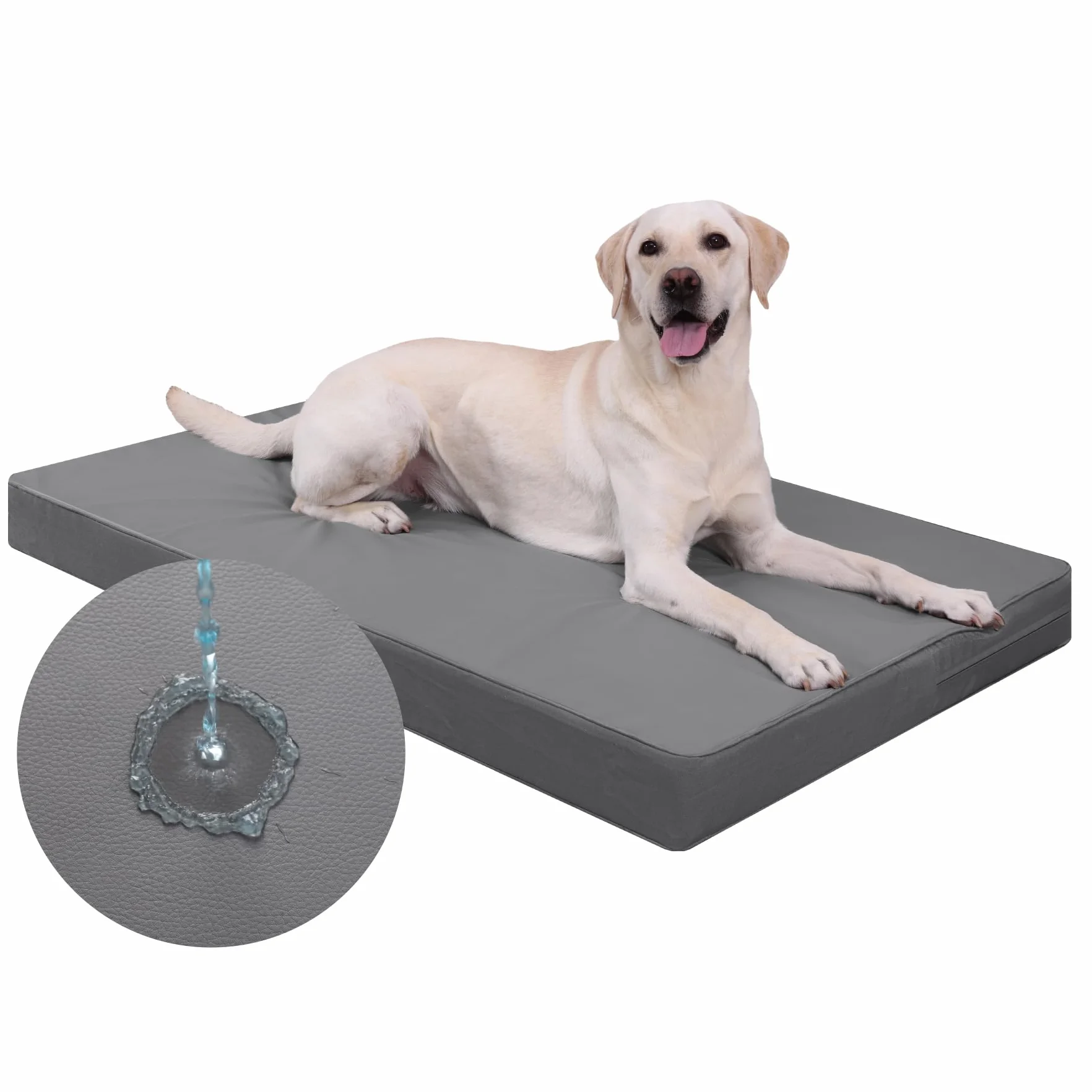 Ortopédica Cama Perros Medianos,Doble Cara De Cuero Sintético,Iimpermeable Cama de Perros,Funda Extraíble Lavable,Gris,88x55x7cm