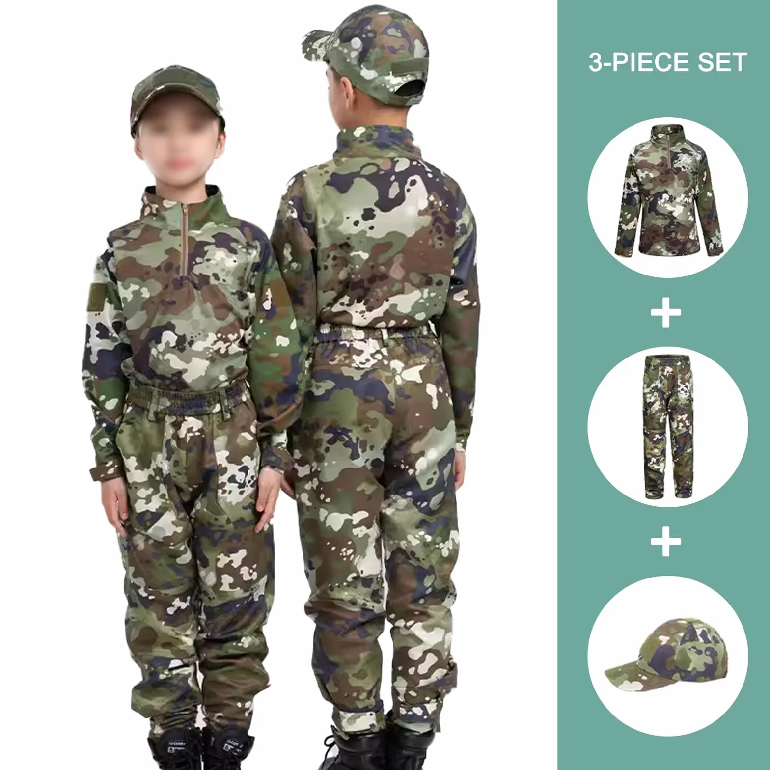Niños Conjunto de Camiseta y Pantalones Táctico Airsoft Militar Camuflaje Manga Larga Combate